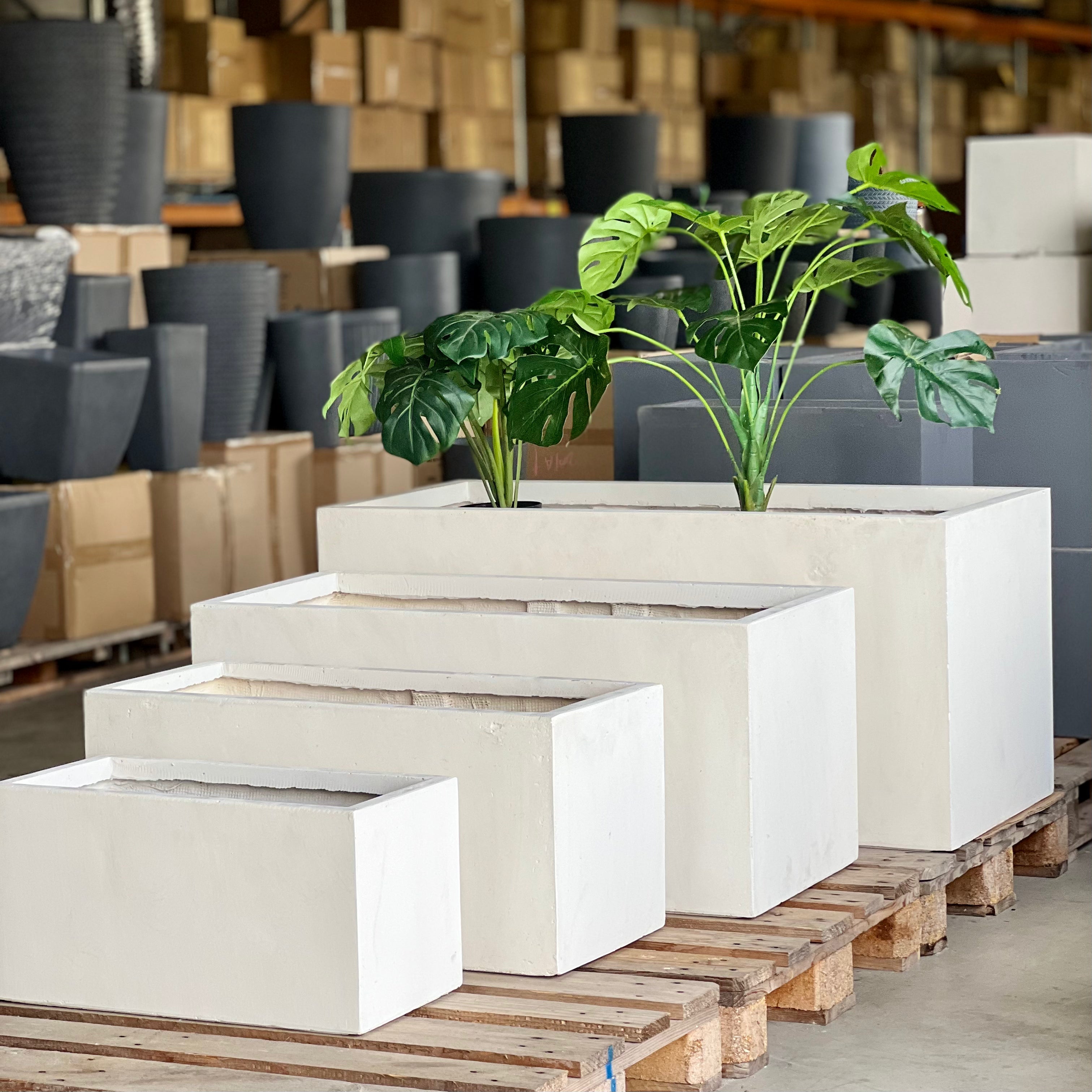 Indoor or Outdoor Extra Large Rectangular Trough Planters in Fiberglass Clay -143