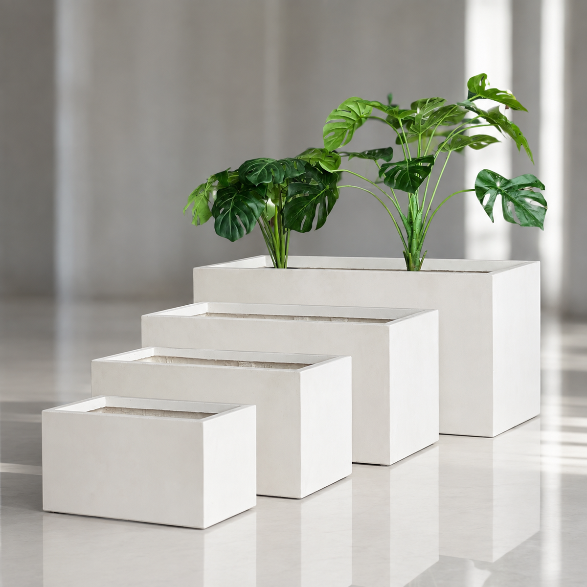 Indoor or Outdoor Extra Large Rectangular Trough Planters in Fiberglass Clay -143