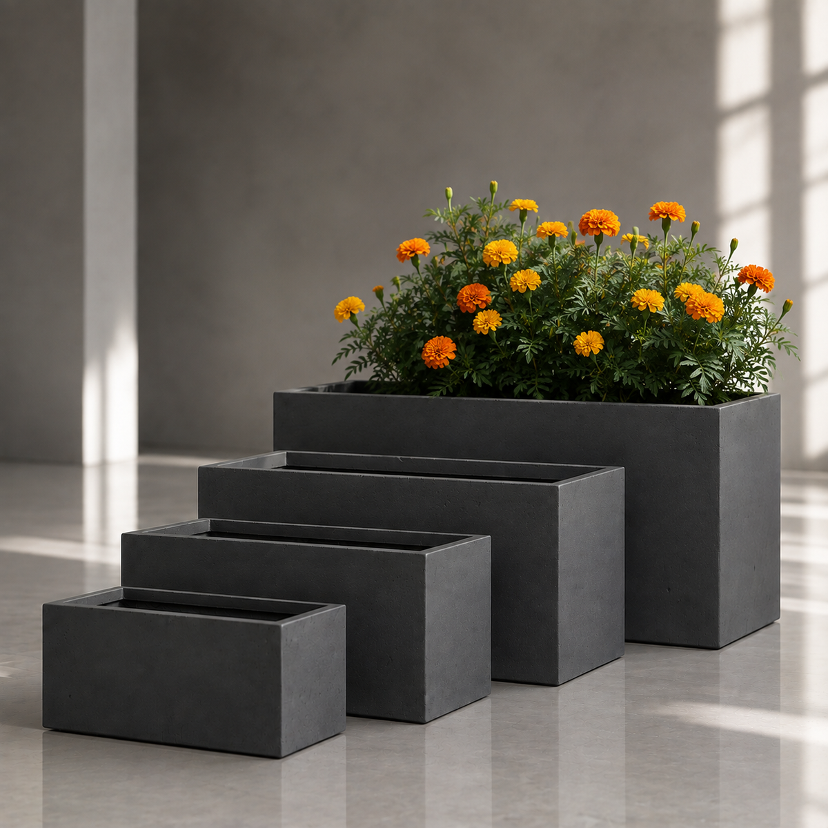 Indoor or Outdoor Extra Large Rectangular Trough Planters in Fiberglass Clay -143