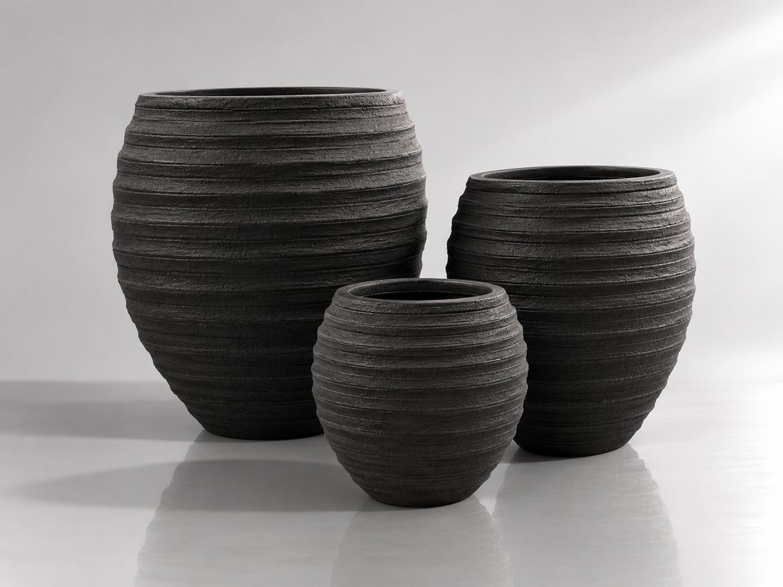 RIPPLE EGG SHAPE - Tall Fiber Clay Pot - GA30-2270