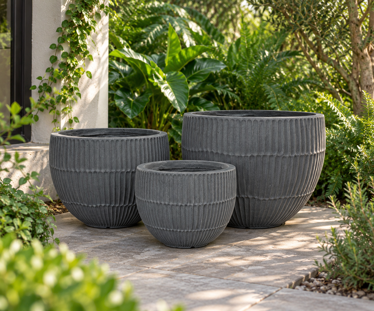 Pleated Round Planter – Modern Ribbed Outdoor Pots