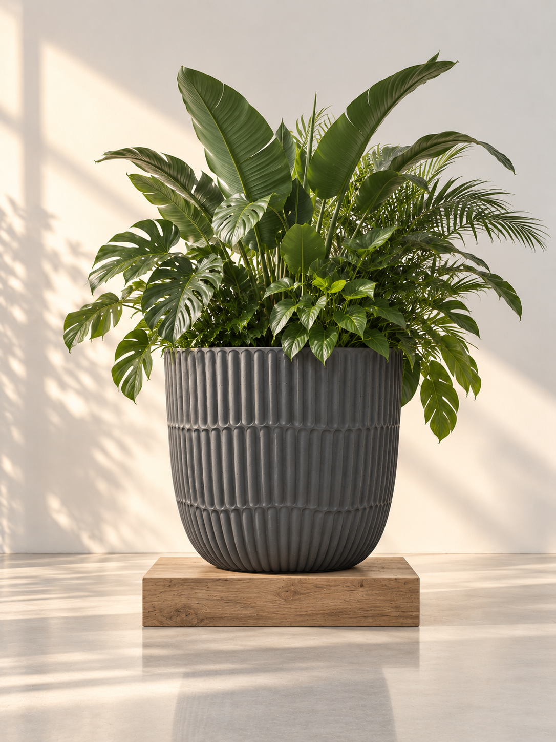 Pleated Cylinder Planter – Modern Ribbed Outdoor Pots