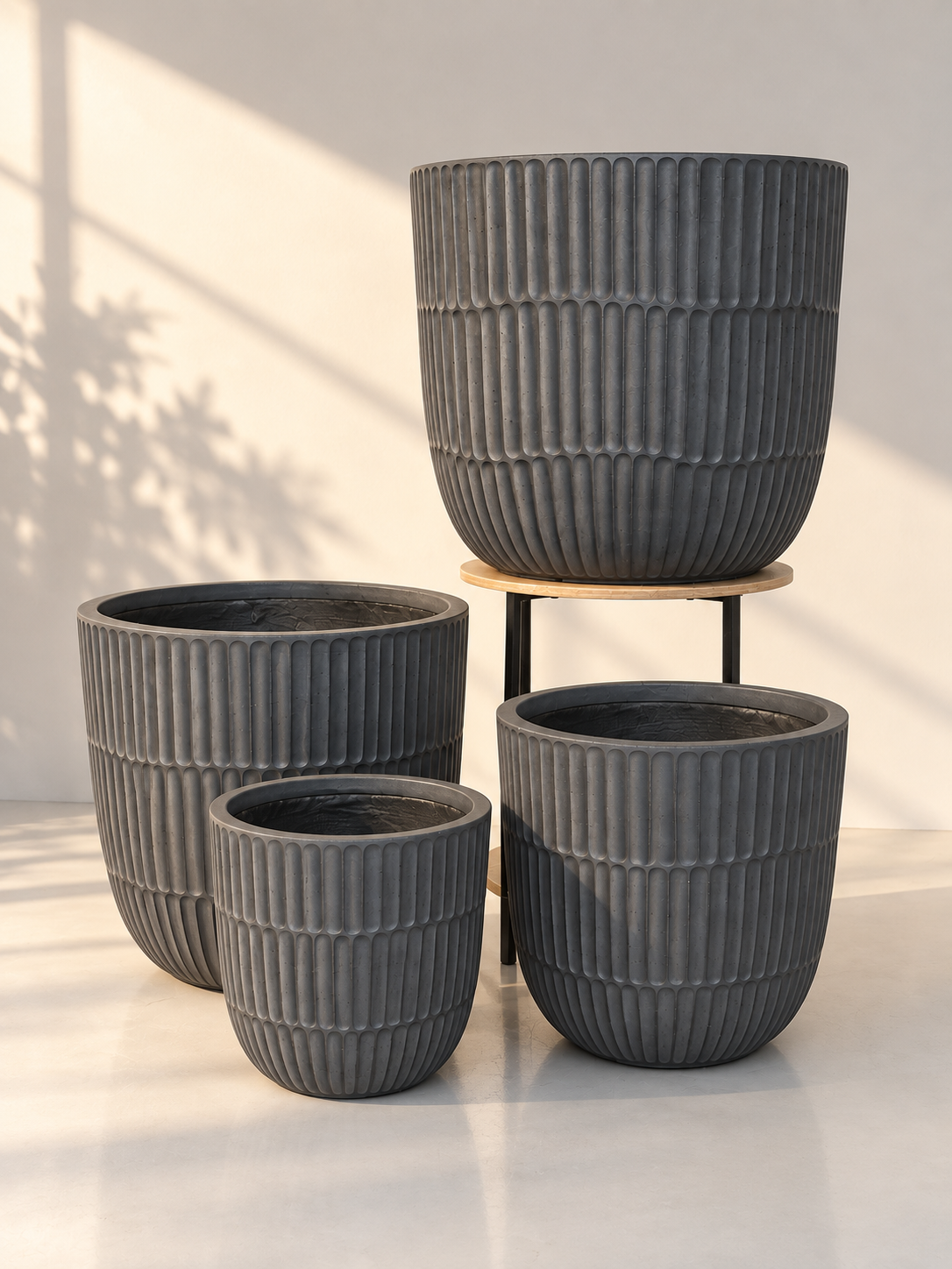 Pleated Cylinder Planter – Modern Ribbed Outdoor Pots
