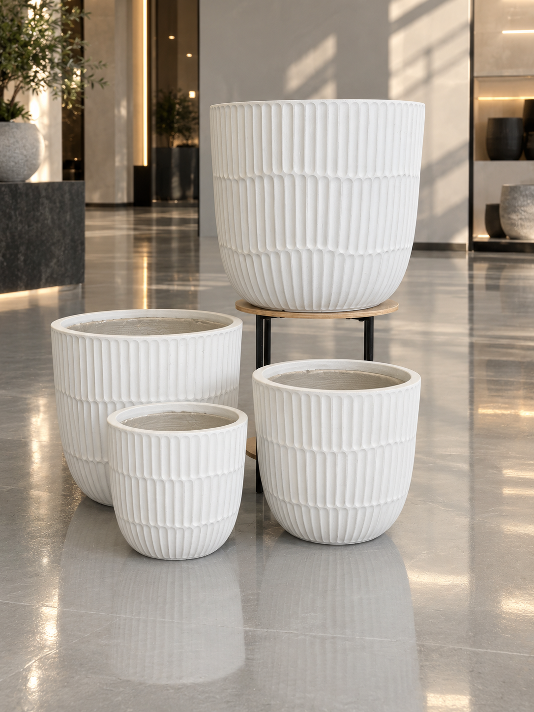 Pleated Cylinder Planter – Modern Ribbed Outdoor Pots