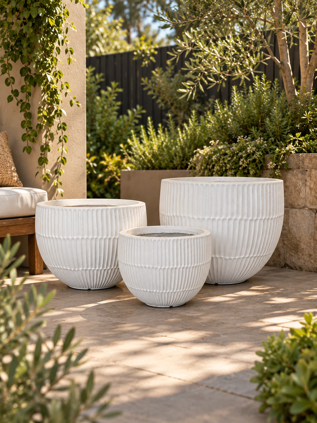 Pleated Round Planter – Modern Ribbed Outdoor Pots