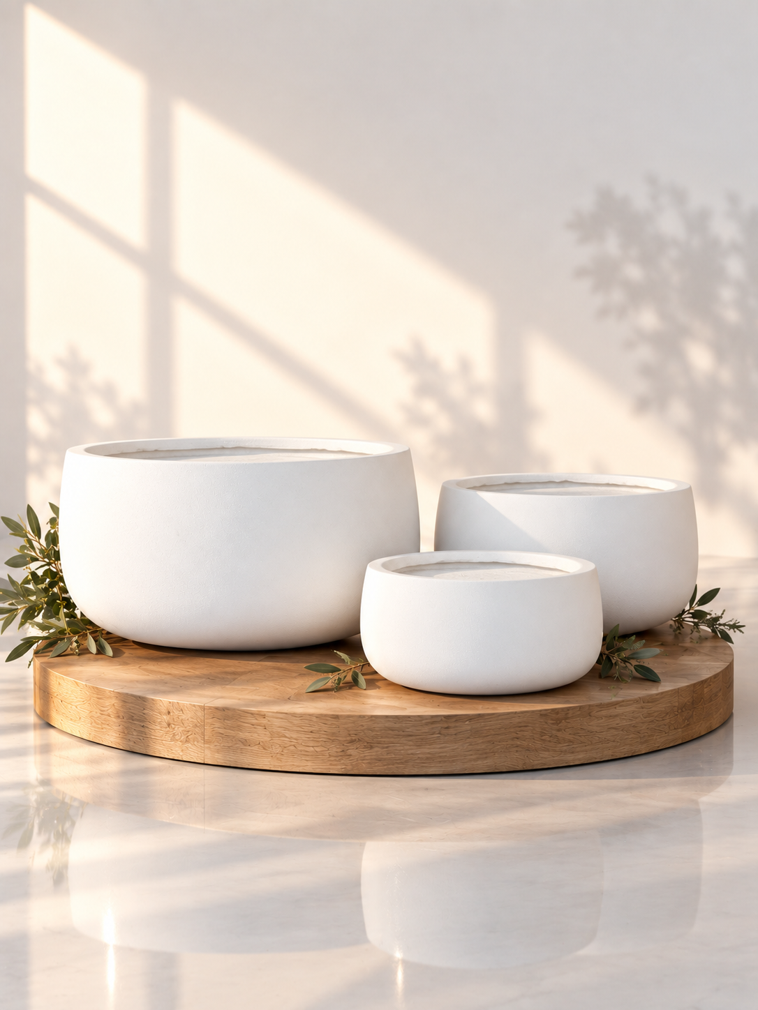 Matte white lightweight bowl planter with smooth rounded curves