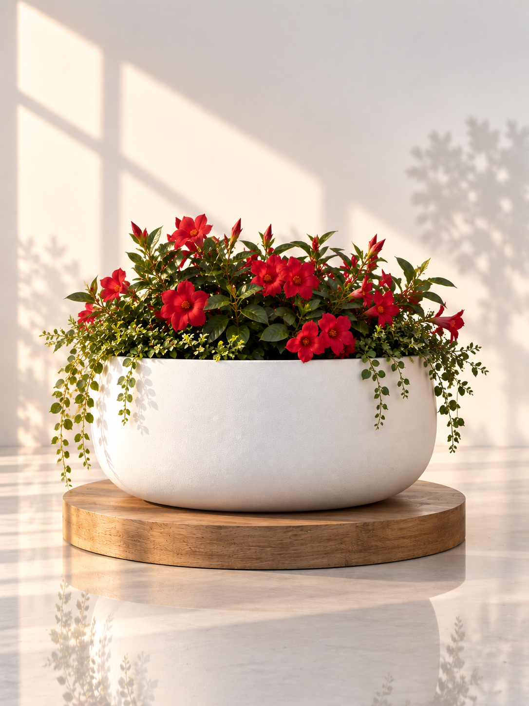 Matte white lightweight bowl planter with smooth rounded curves
