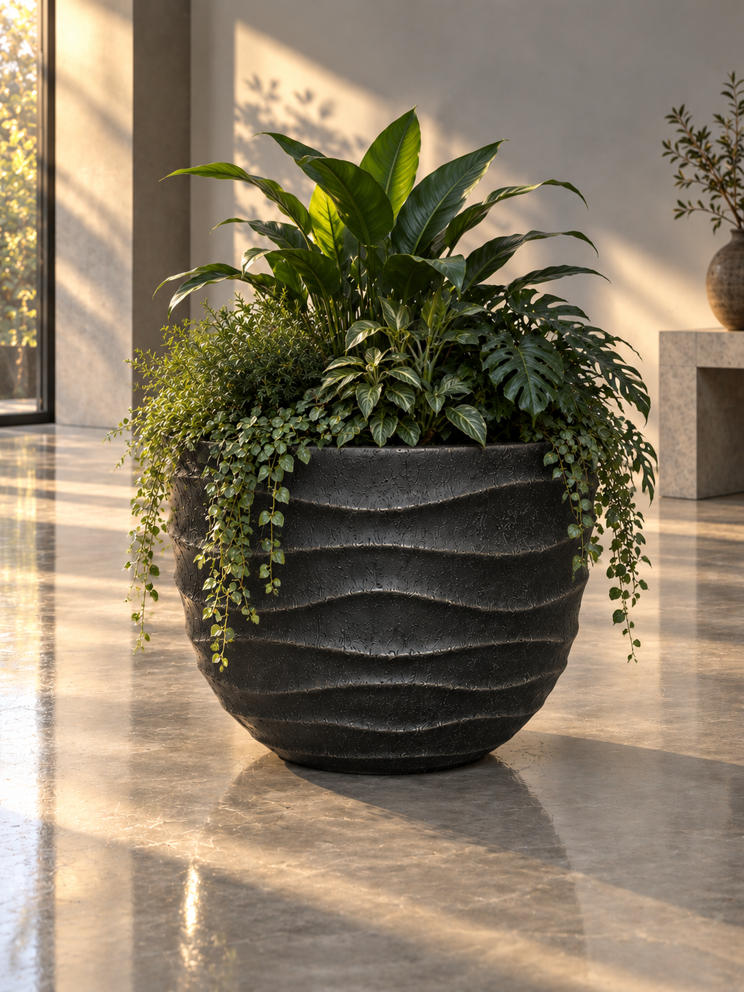 Flow Bowl Planter – Sculptural Textured Outdoor Pots