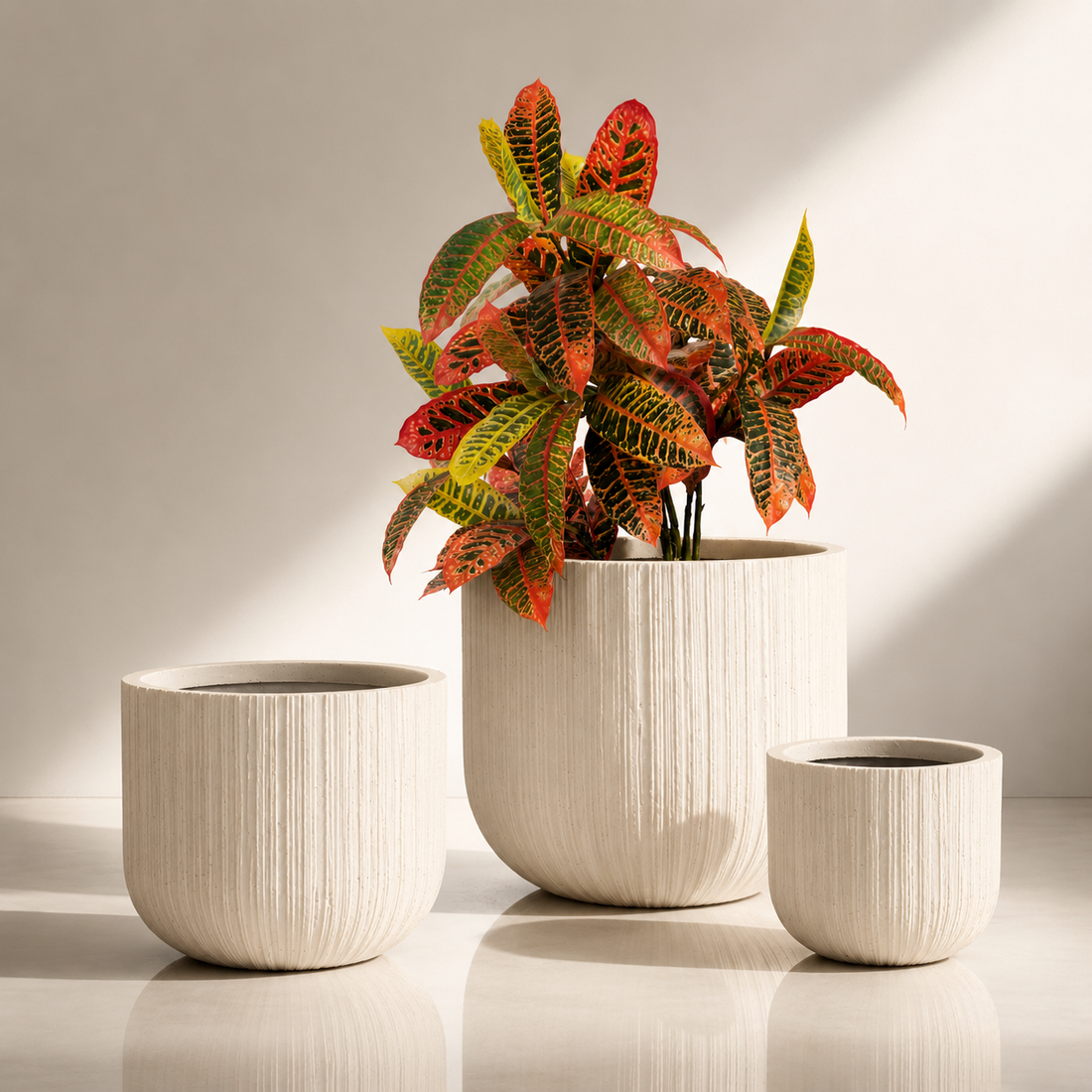 BRUSHED UP Wide Round Fiber Clay Pot - 1546