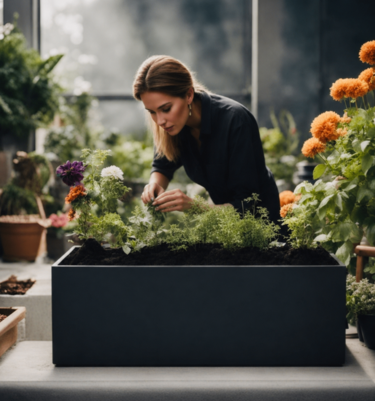 Indoor or Outdoor Extra Large Rectangular Trough Planters in Fiberglass Clay -143
