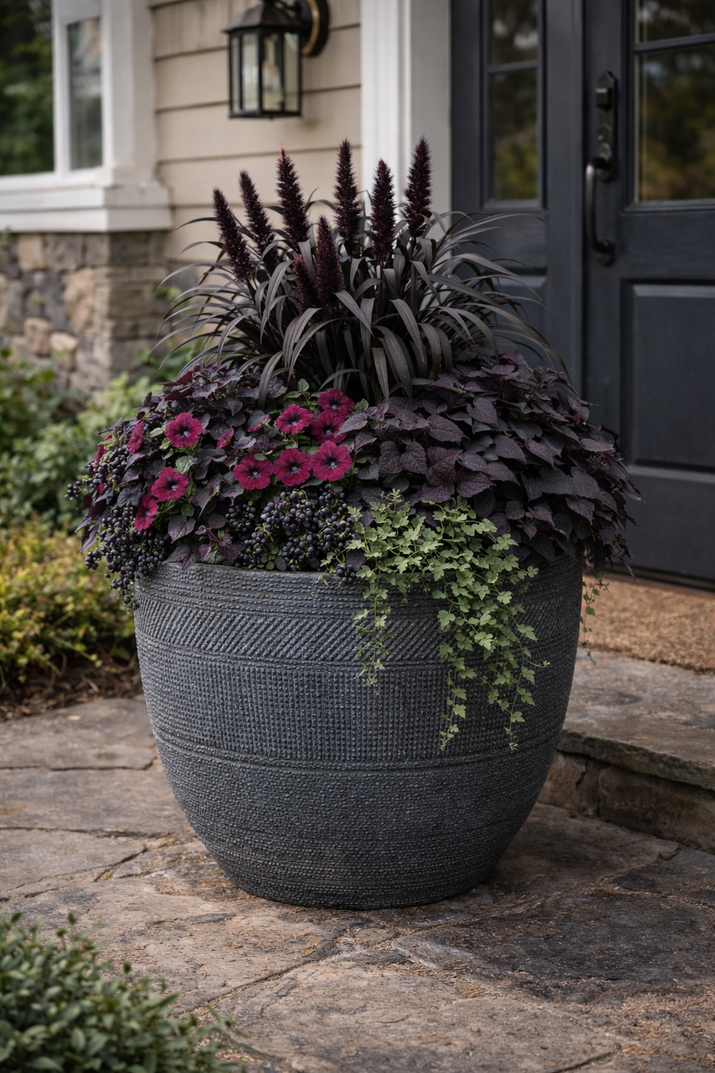 PRINT LOW Large Round Fiberclay Lightweight Pot with Print NL07 - styled