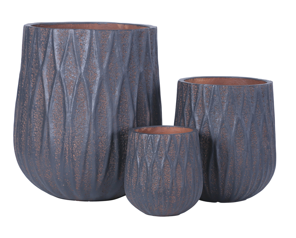 RUSTIC GREY Outdoor Indoor Fiber Clay Pot GA30-2841 - rustic grey lightweight pot