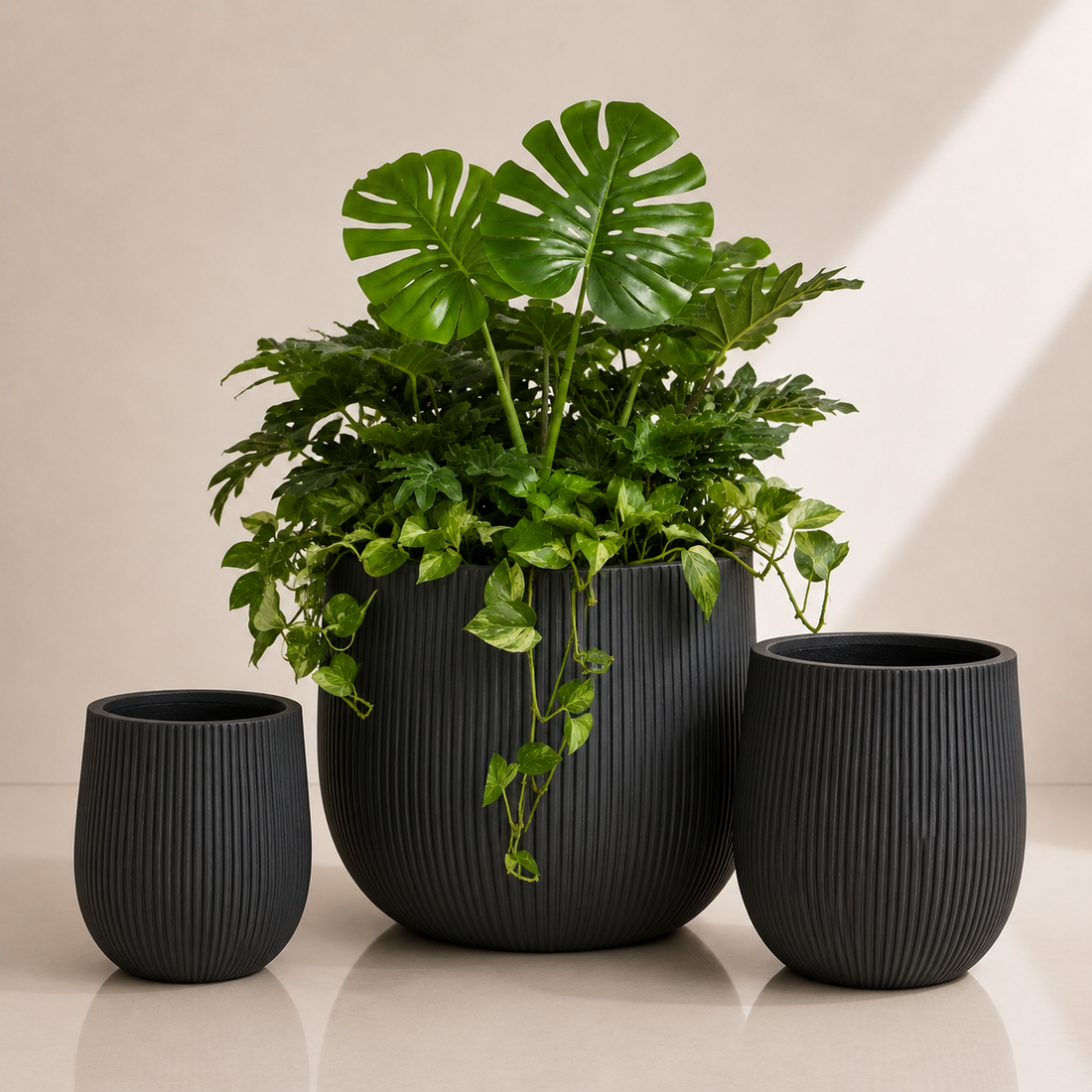 STRIPY DRUM Planter Lightweight Fiberglass  Pots