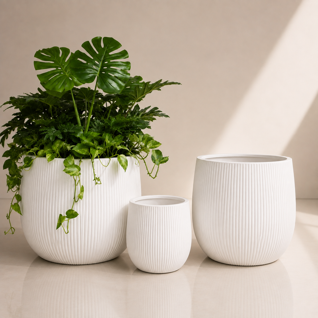 STRIPY DRUM Planter Lightweight Fiberglass  Pots