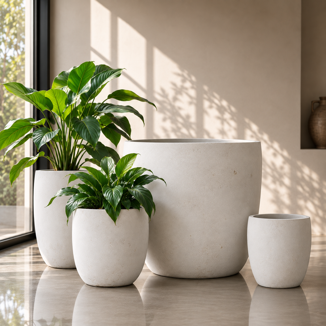 BIG BUDDHA Lightweight Round Pot – Indoor &amp; Outdoor Statement Planter (Fibreglass/Clay Blend) - 101