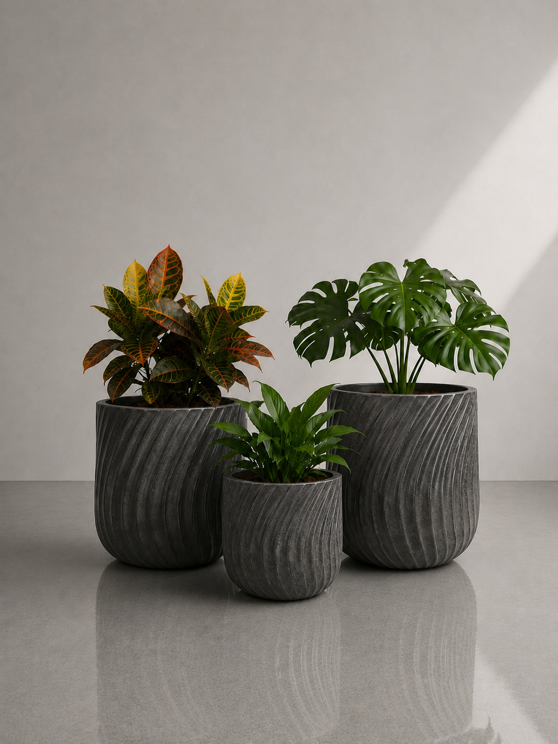 GROOVE DRUM PLANTER Lightweight Fiberglass  Pots