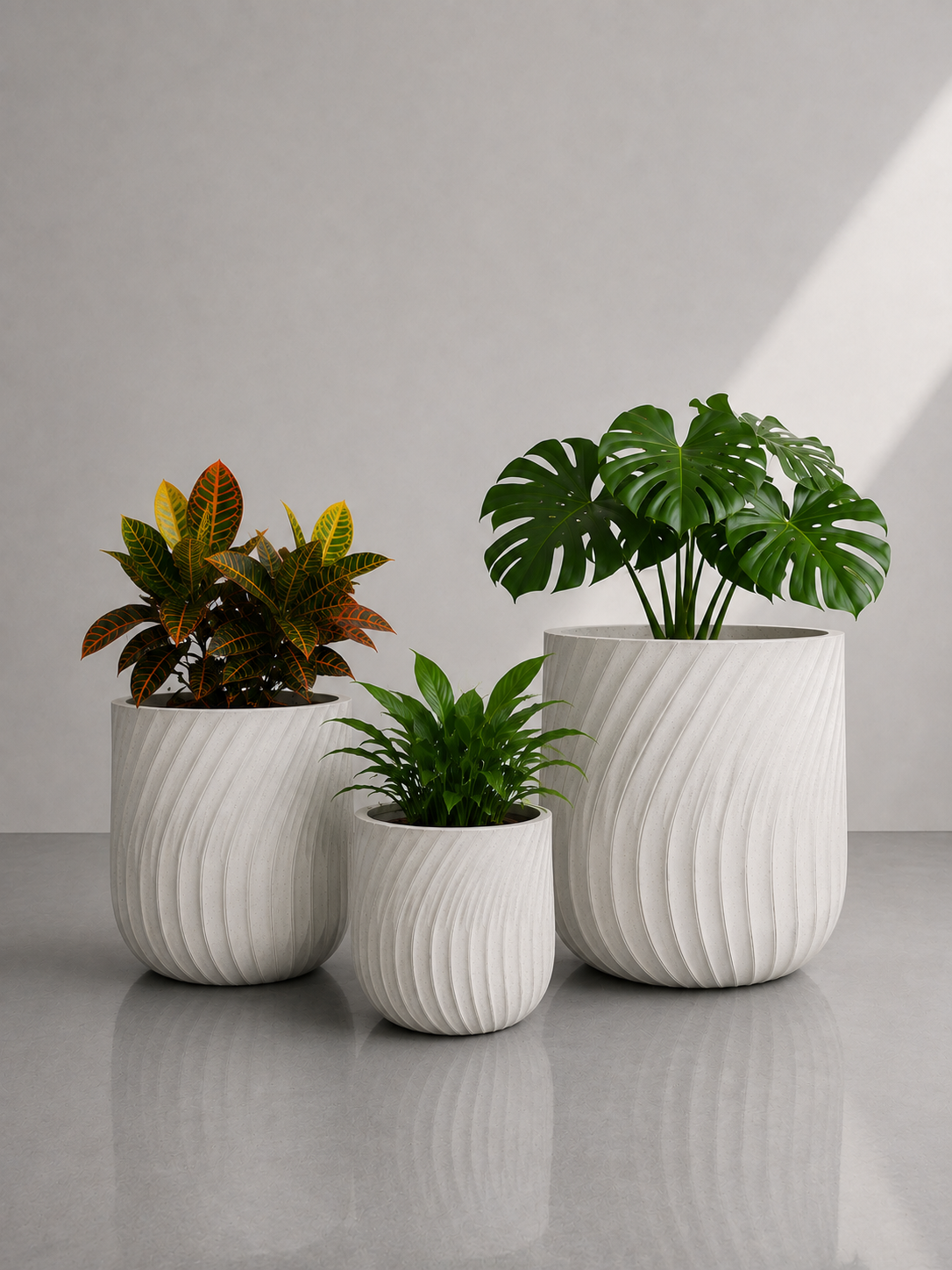 GROOVE DRUM PLANTER Lightweight Fiberglass  Pots