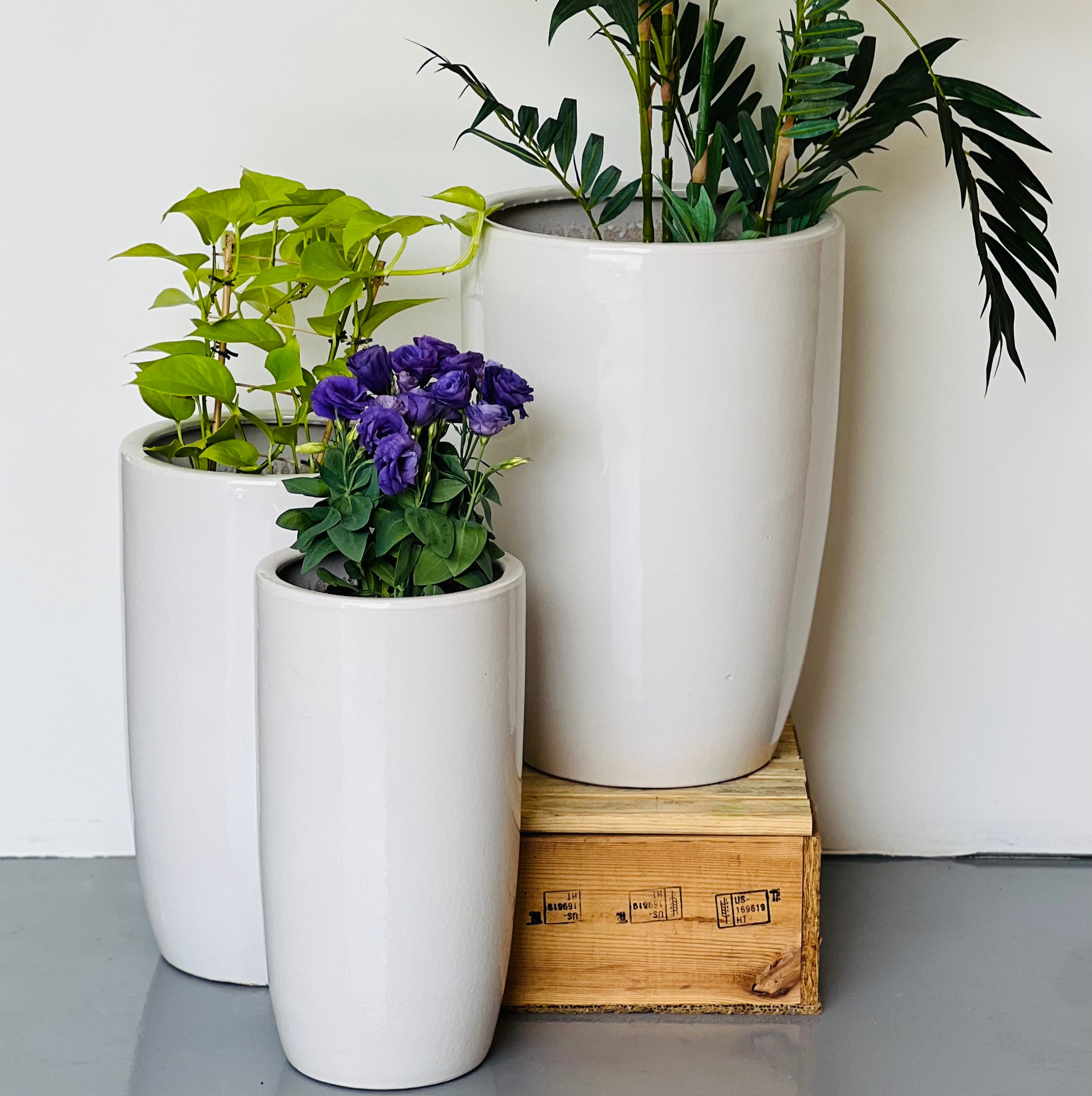 TALL White CL-35 - lightweight tall white decorative pot