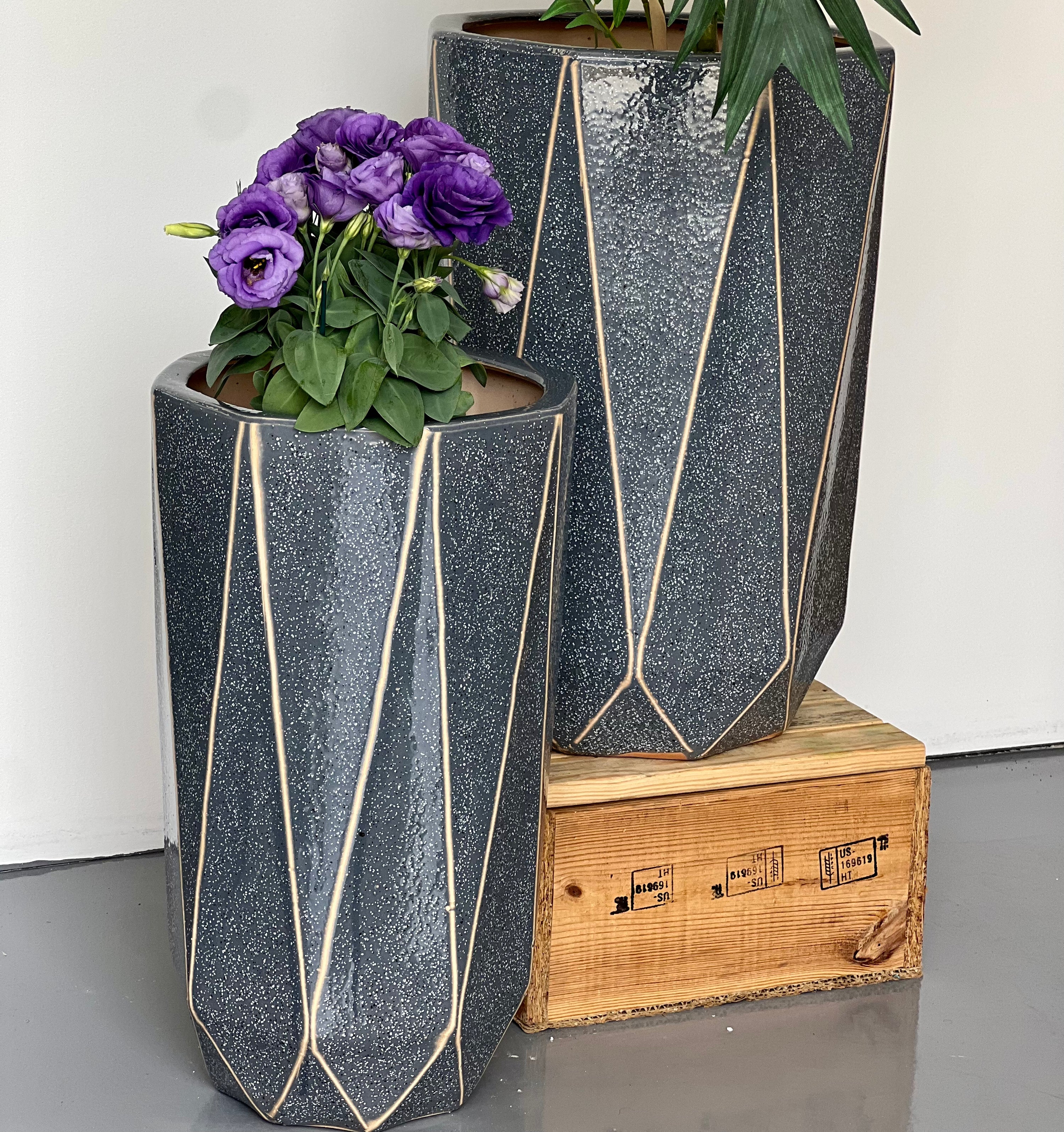 GEO Tall Grey CL-16 - lightweight geometric grey tall decorative pot