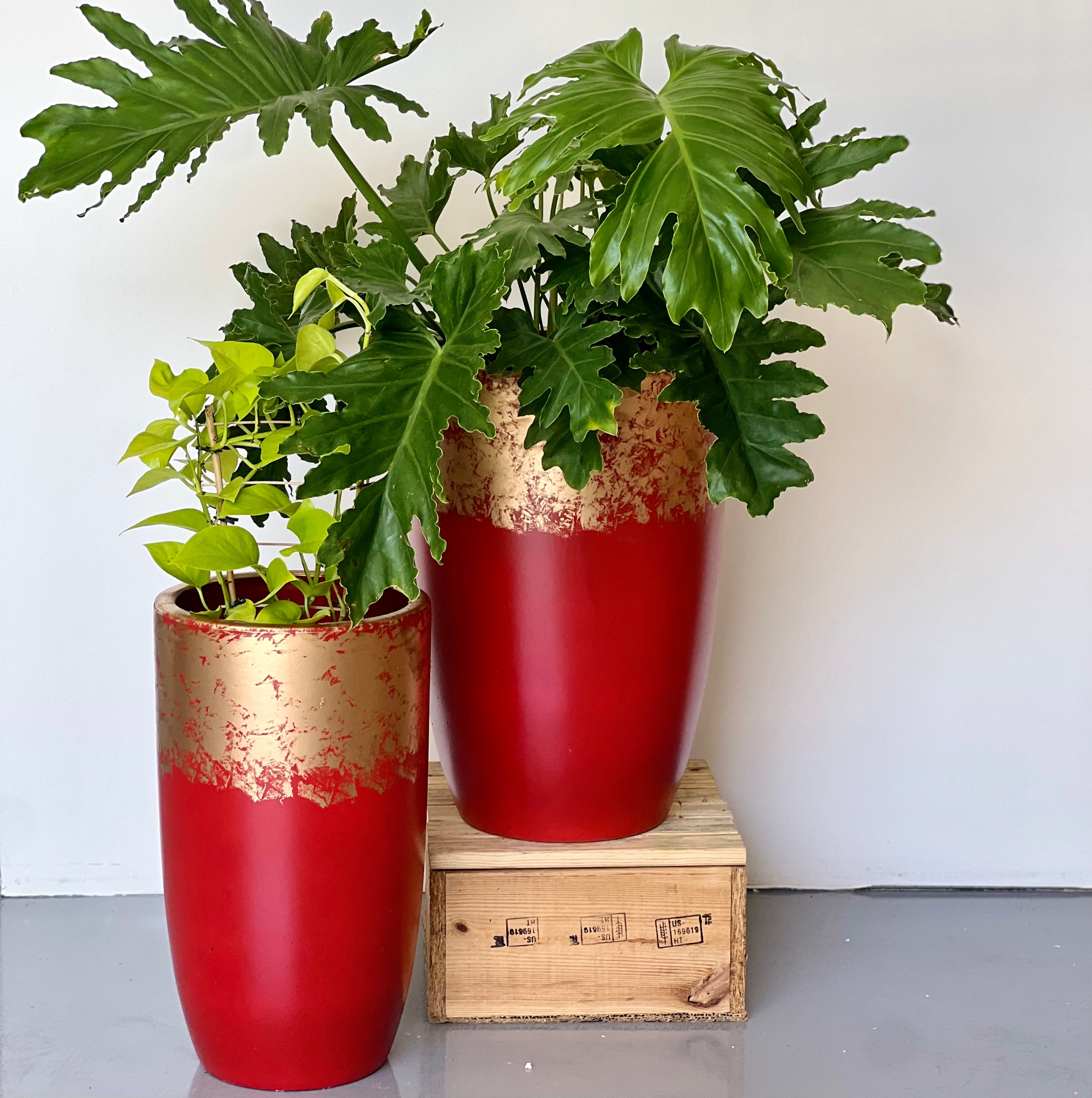 RED and GOLD Tall CL-21 - lightweight red and gold decorative tall pot
