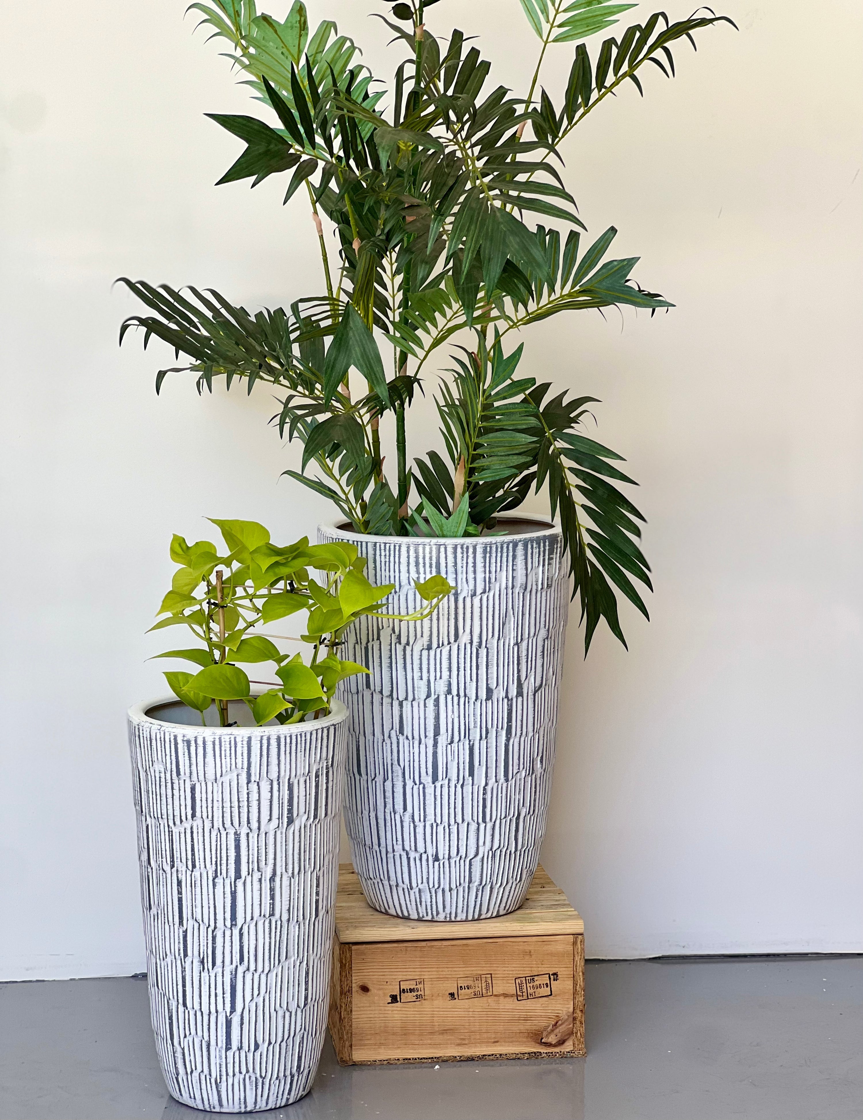 Grey-White Tall CL-26 Medium - lightweight grey white tall pot