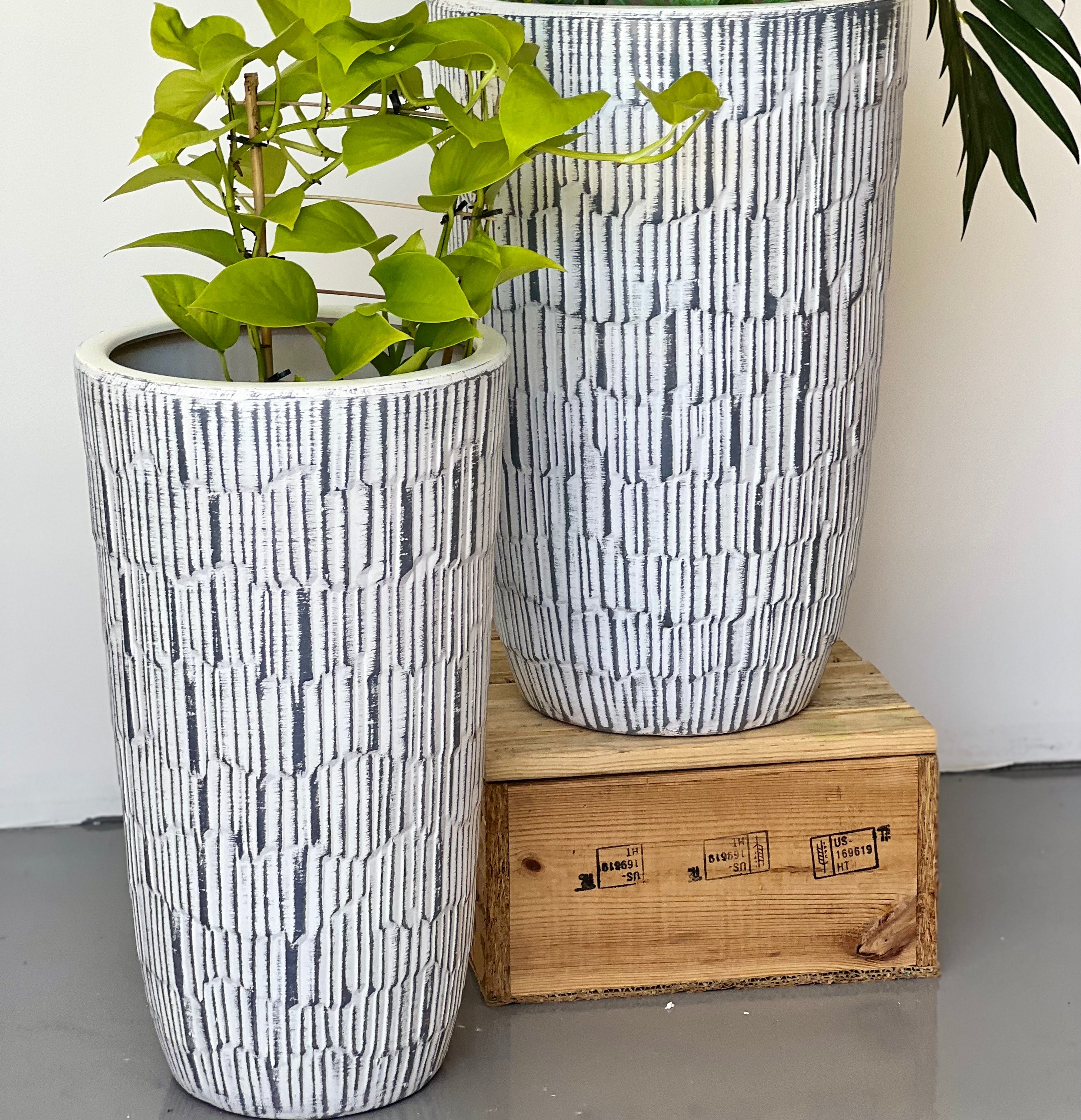 GREY-WHITE Tall CL-26 - lightweight grey white tall decorative pot
