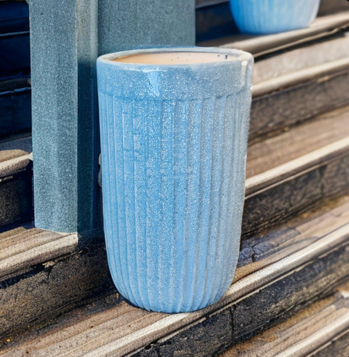 RIBBED Grey with Rim CL-27 - lightweight ribbed grey pot with decorative rim
