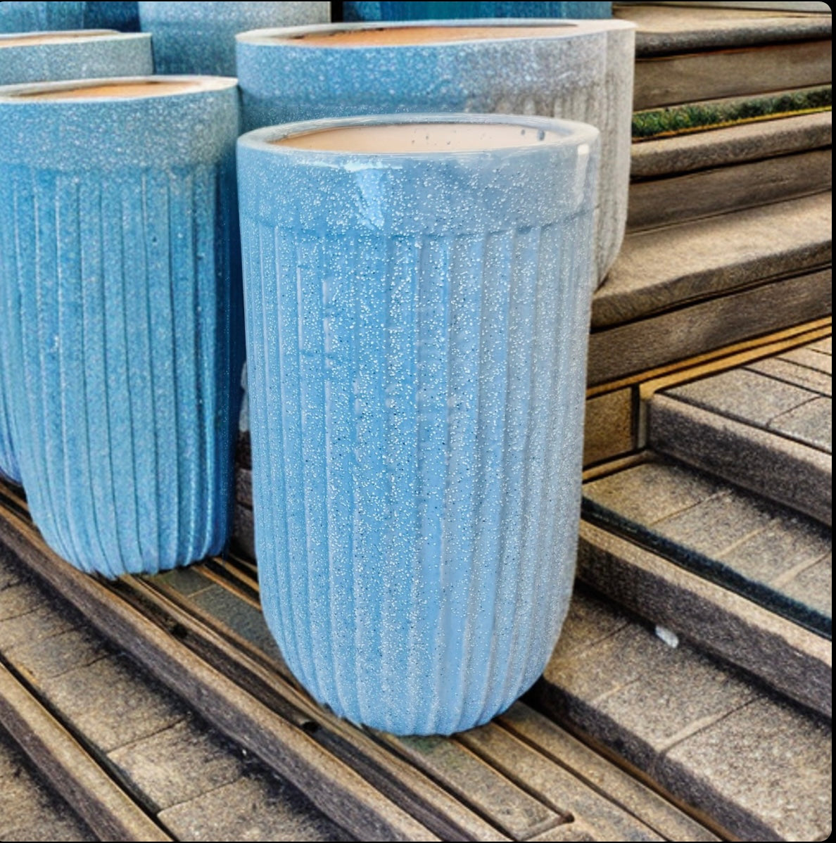 Ribbed Grey with Rim CL-27 range - lightweight ribbed grey decorative pots