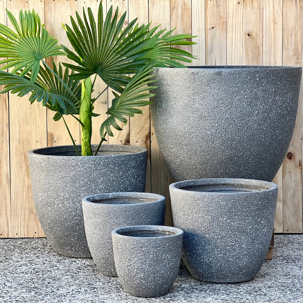 Terrazzo Low Fiberclay Pot - lightweight terrazzo finish indoor outdoor pot