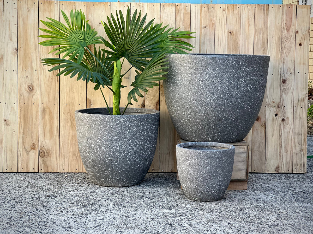 Terrazzo Low Fiberclay Pot Medium - lightweight terrazzo finish pot