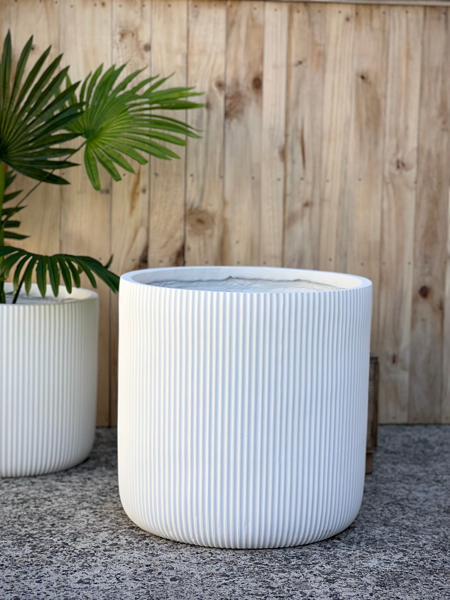 STRIPY CYLINDER  - Indoor or Outdoor Fiberclay Lightweight  Cylinder Pot with Vertical Stripes DR98