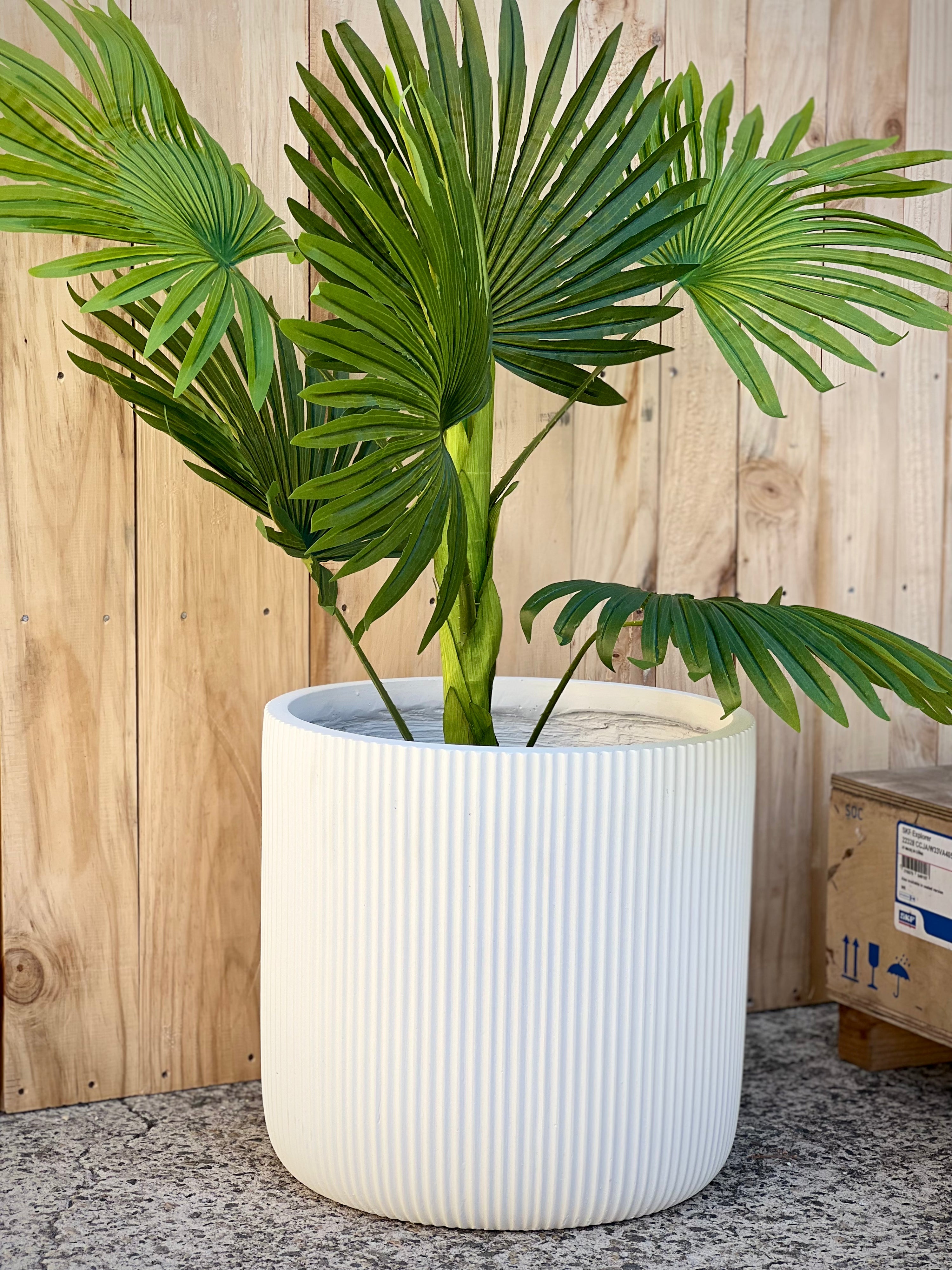 Stripy Cylinder Pot Cream Medium - lightweight striped cylinder