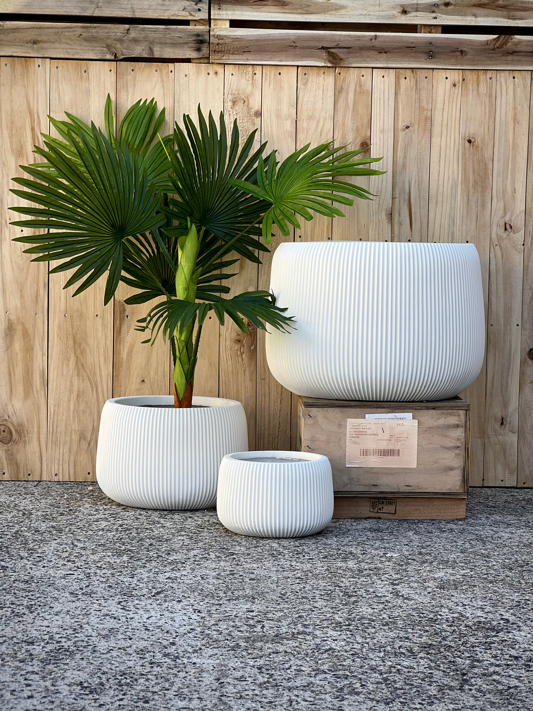 STRIPY BOWL  - Indoor or Outdoor Fiberclay Lightweight  Egg Shaped Bowl with Vertical Stripes DR96