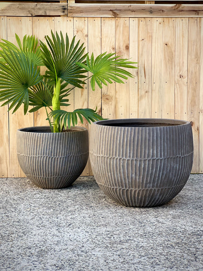 PLEATED - Indoor or Outdoor Fiberclay Lightweight Pot with Pleated Texture DR34