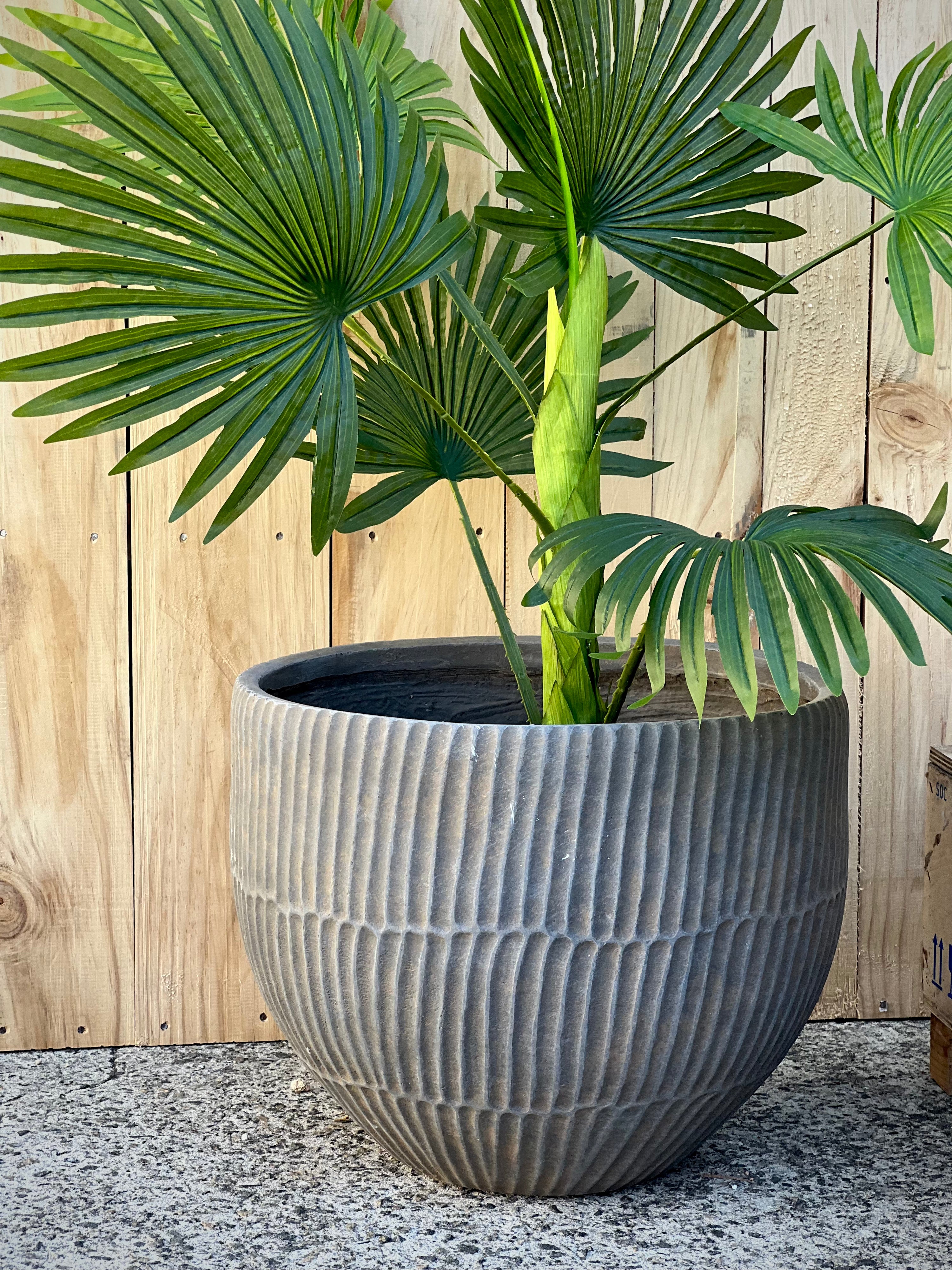Pleated Pot styled - lightweight fiberclay pleated texture pot indoors