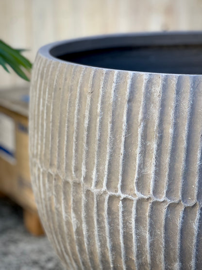 PLEATED - Indoor or Outdoor Fiberclay Lightweight Pot with Pleated Texture DR34