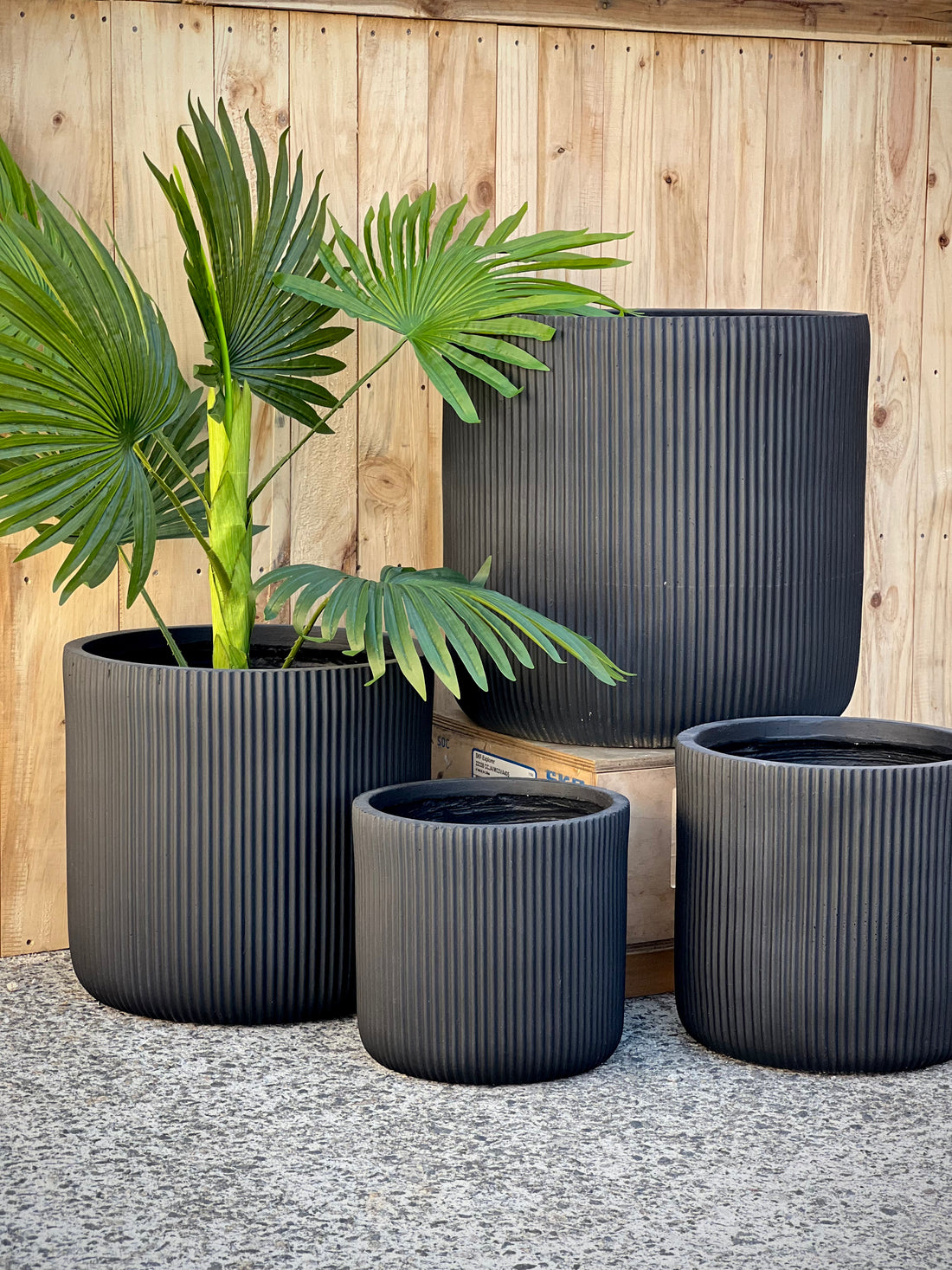 STRIPY CYLINDER  - Indoor or Outdoor Fiberclay Lightweight  Cylinder Pot with Vertical Stripes DR98