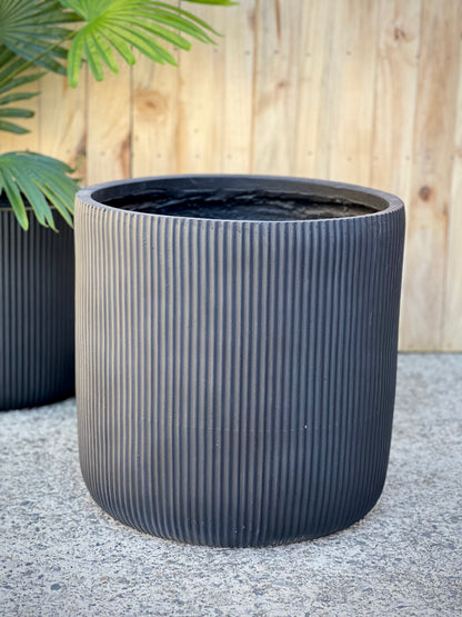 STRIPY CYLINDER  - Indoor or Outdoor Fiberclay Lightweight  Cylinder Pot with Vertical Stripes DR98