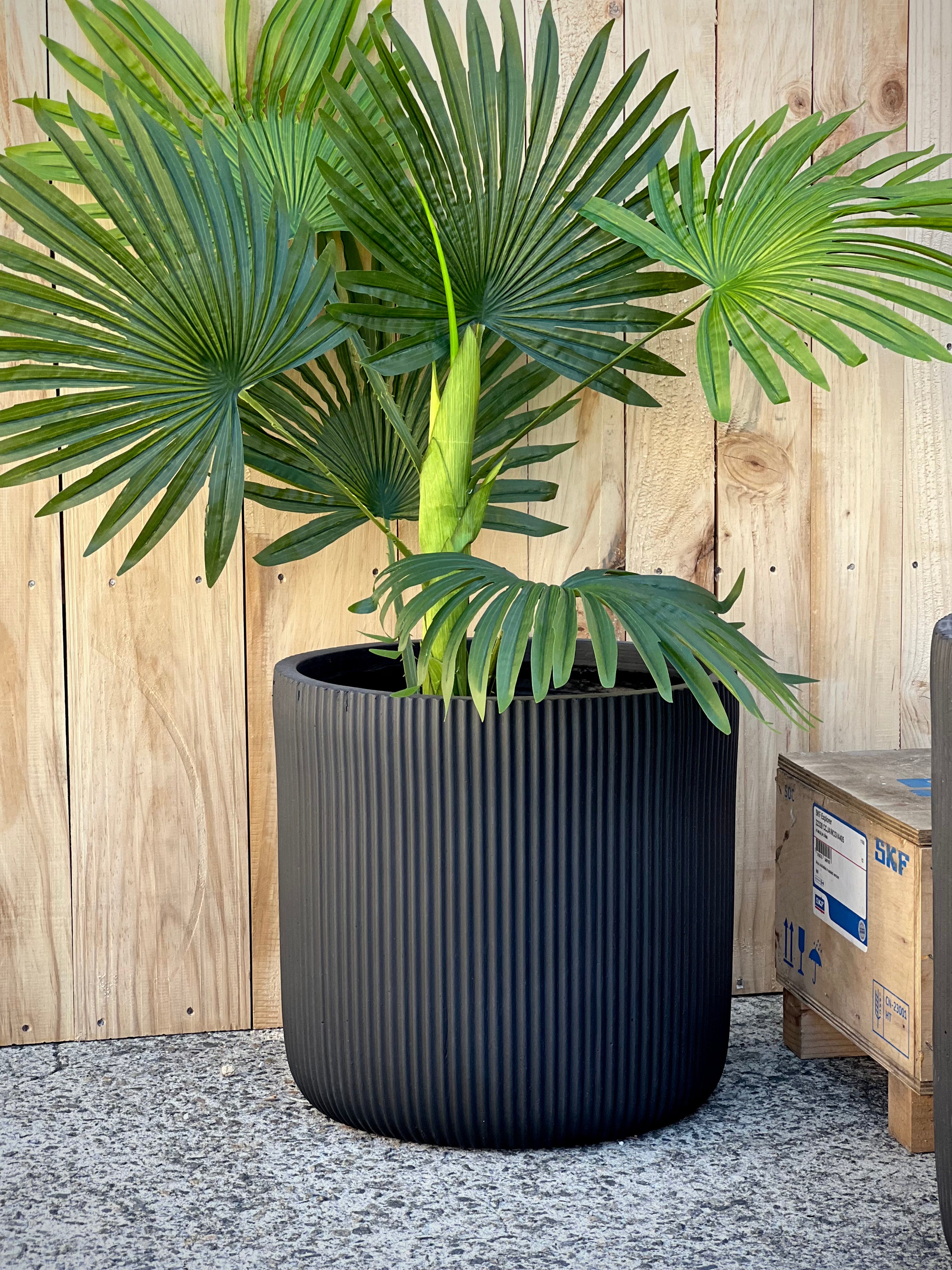 Stripy Cylinder Pot Dark Grey Small - compact lightweight striped cylinder