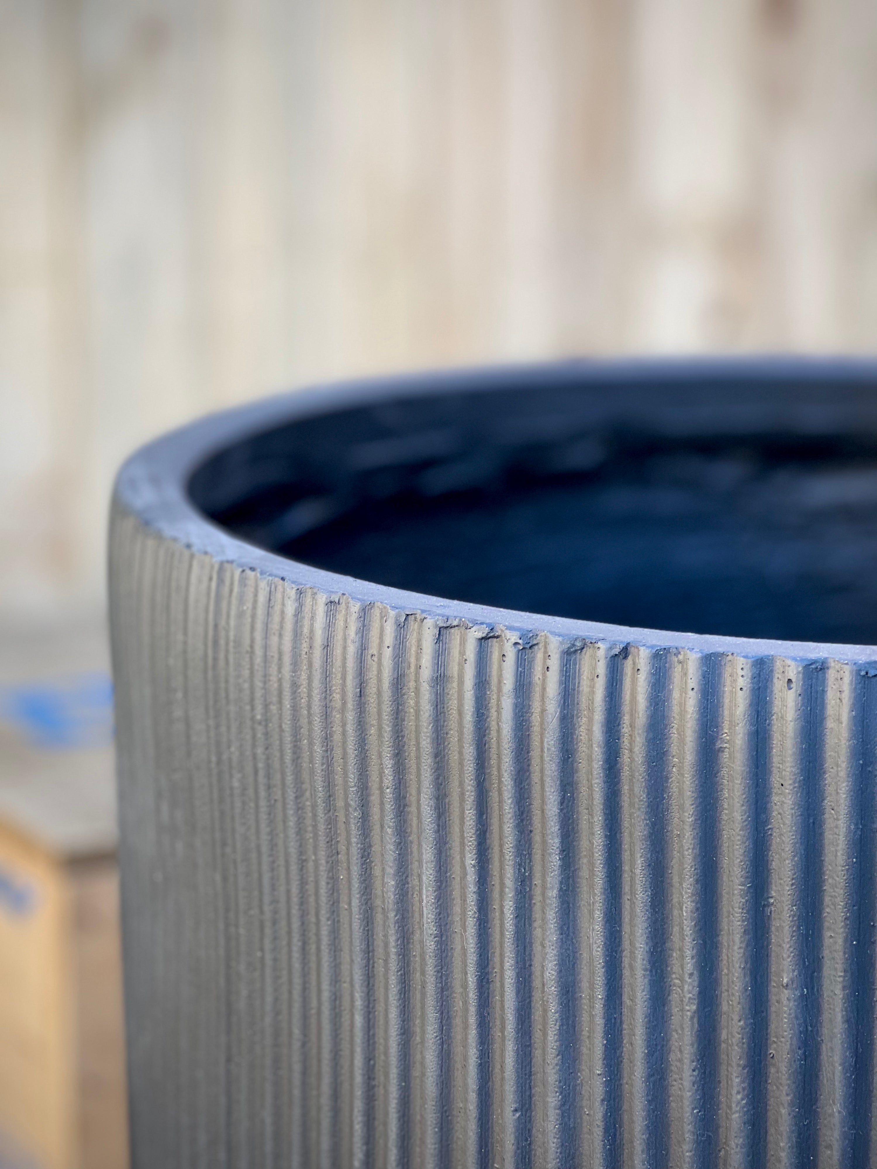 Stripy Cylinder Pot detail - vertical stripe texture lightweight pot
