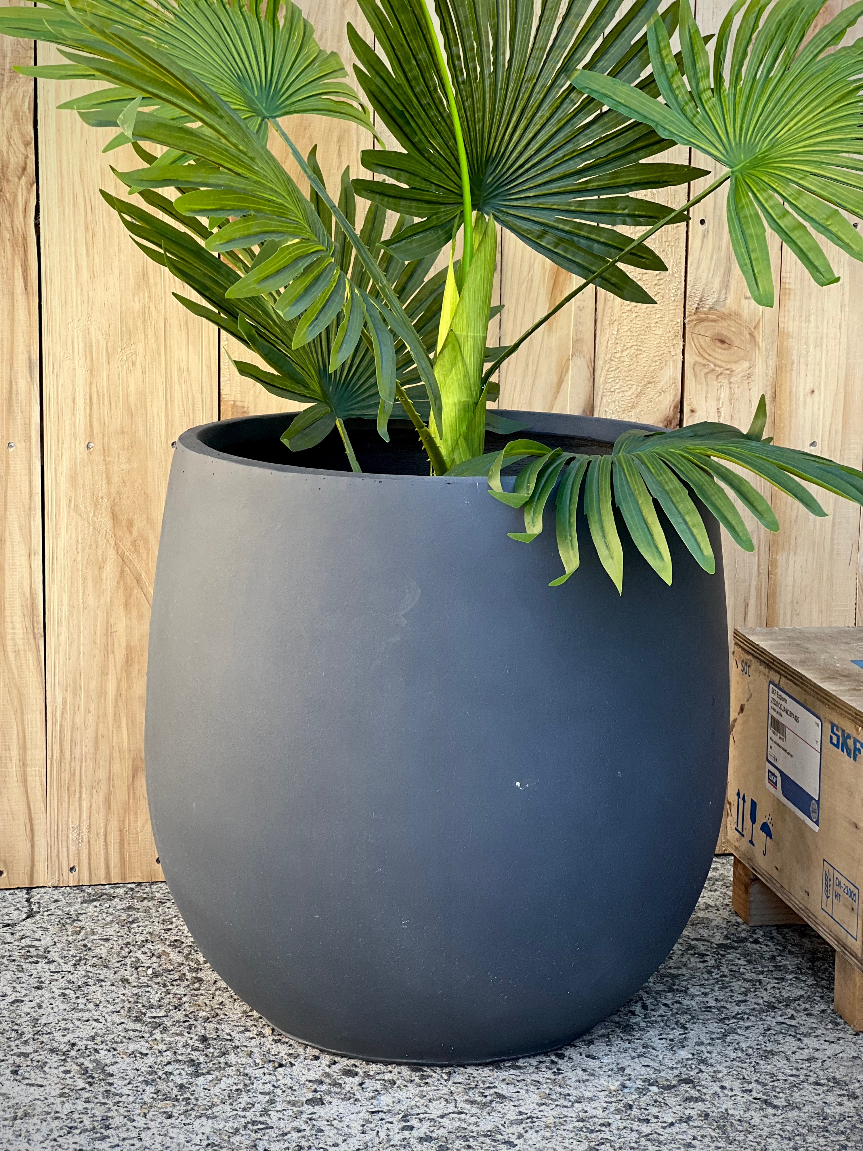 Base Egg Shape Pot styled with plant - lightweight fiberclay indoor pot