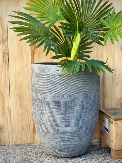 PRINT TALL  - Indoor or Outdoor Tall Large Round Fiberglass Clay Pot with a Print NL055