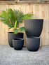 Stripy Fiberclay Cylinder Pot with Vertical Stripes Dark Grey - lightweight pot