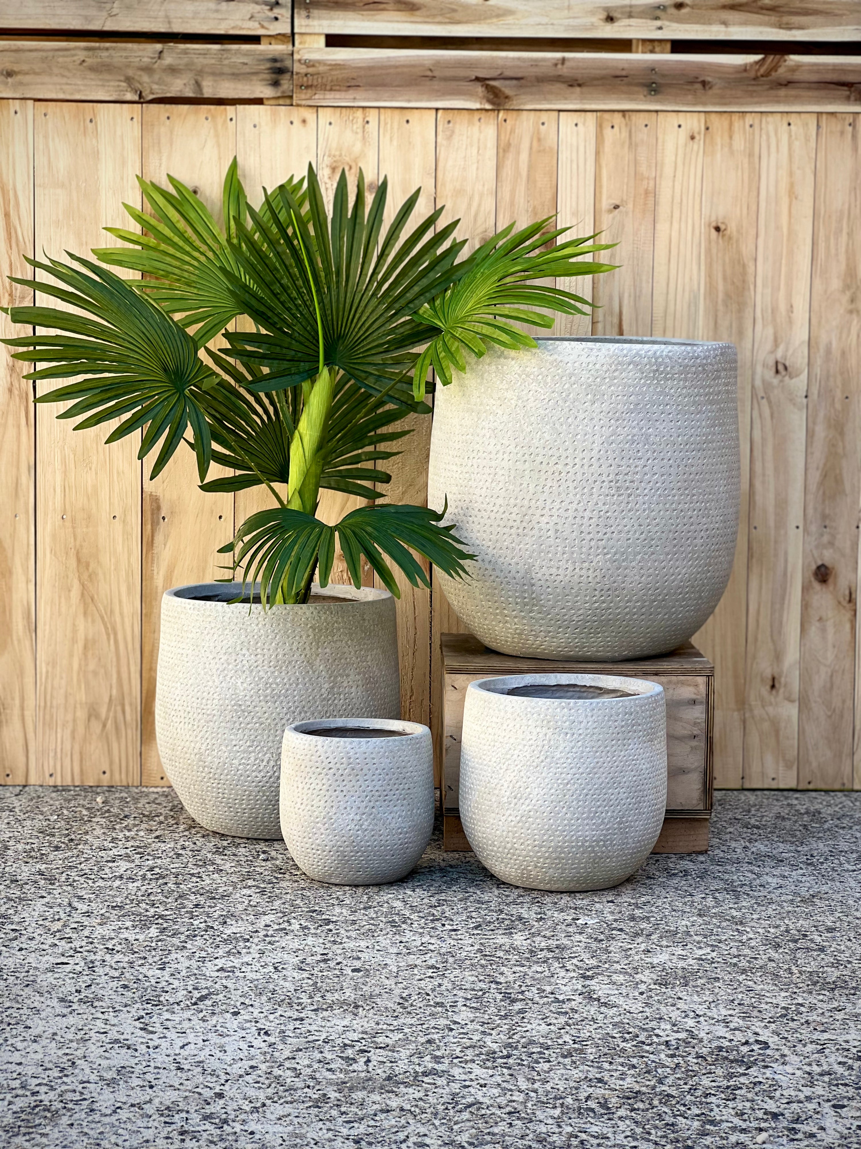 Kaya Dotted Texture Fiberclay Pot in Cream - Small size lightweight pot