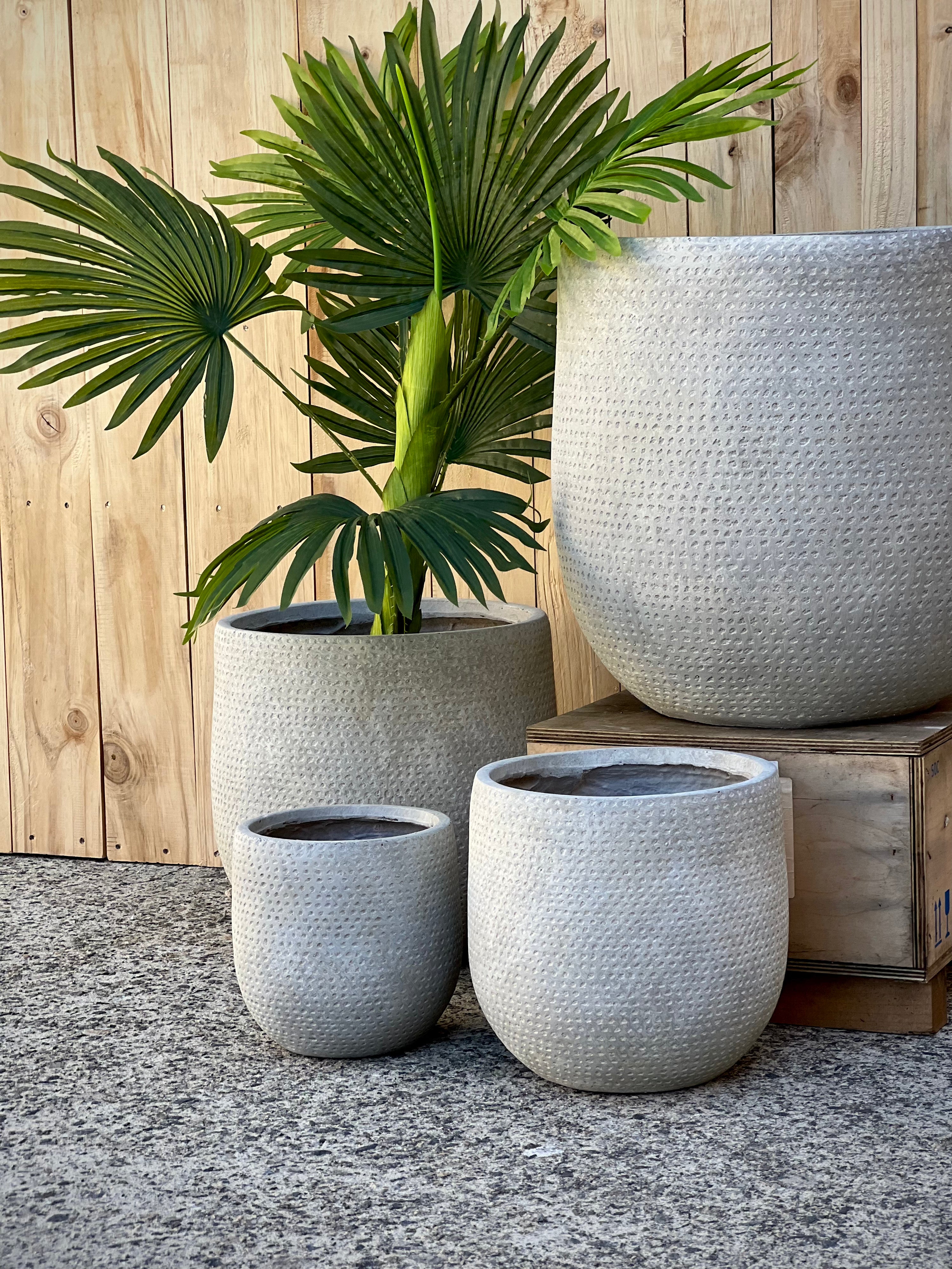Kaya XL Fiberclay Pot in Cream - large indoor outdoor dotted texture pot