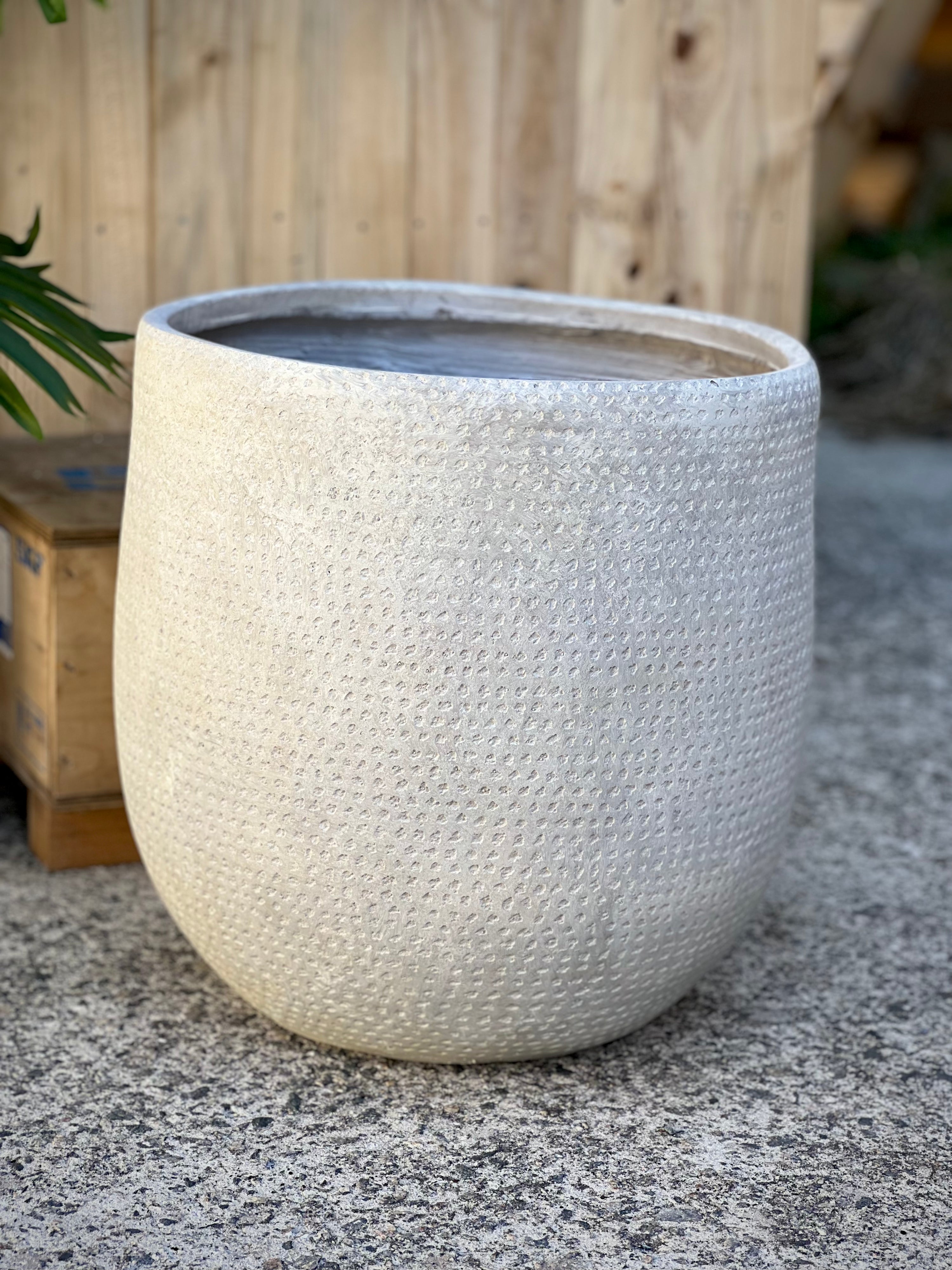 Kaya Medium Fiberclay Pot in Dark Grey - dotted texture indoor pot