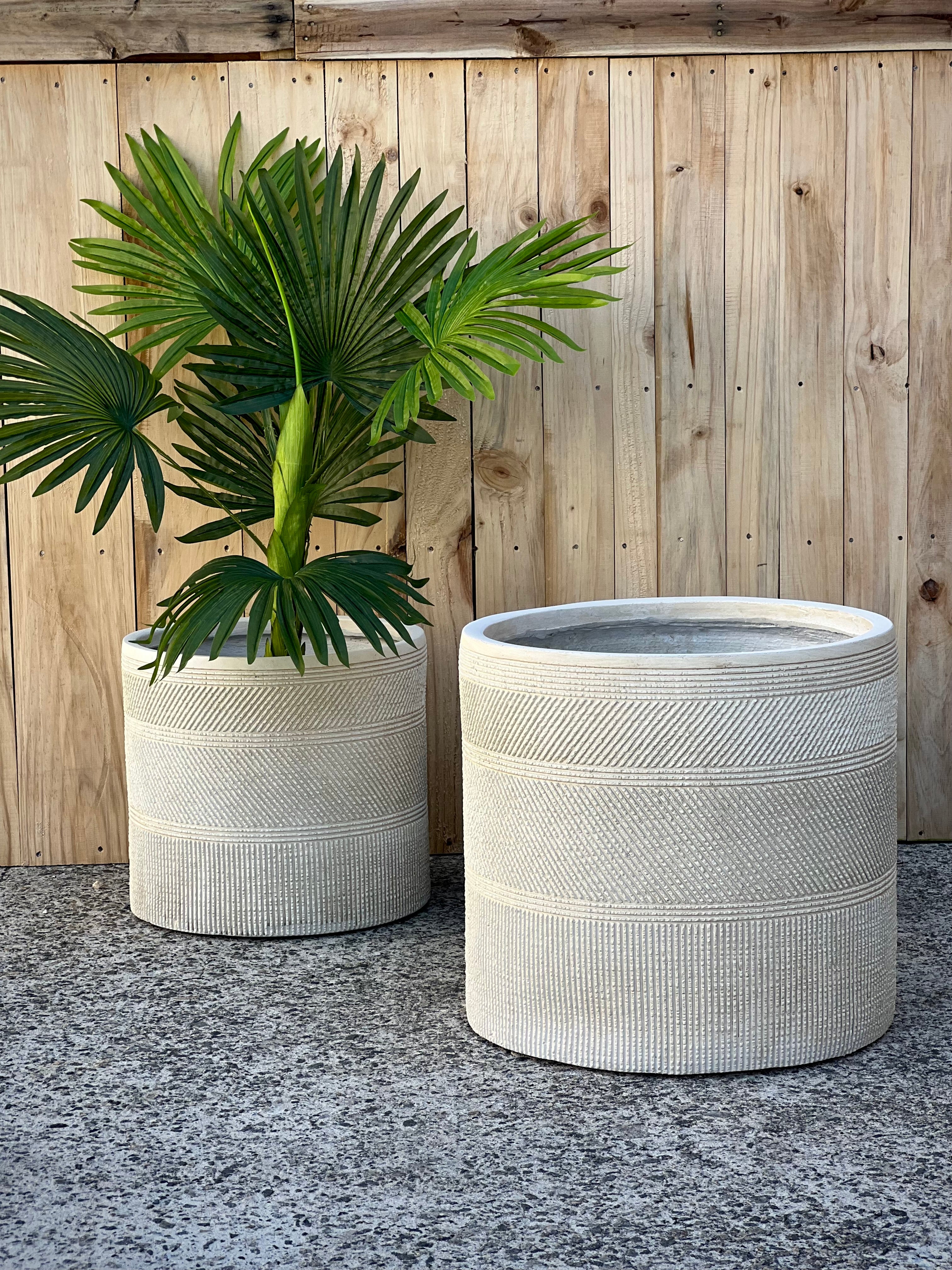 PRINT CYLINDER - Indoor or Outdoor  Cylinder Fiberclay Lightweight Pot with a Print NL02