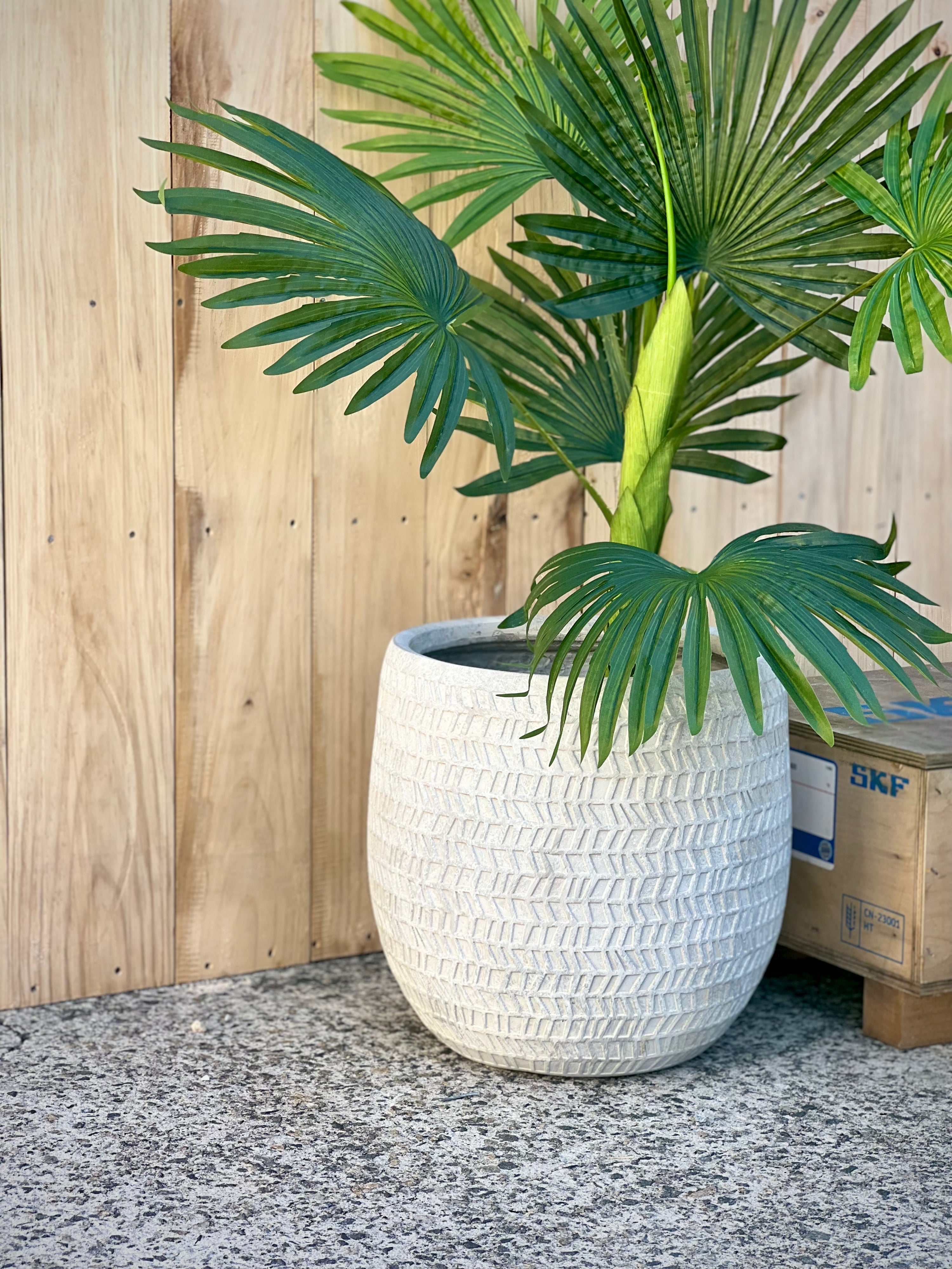 Impressions Pot styled indoors - lightweight fiberclay print egg pot