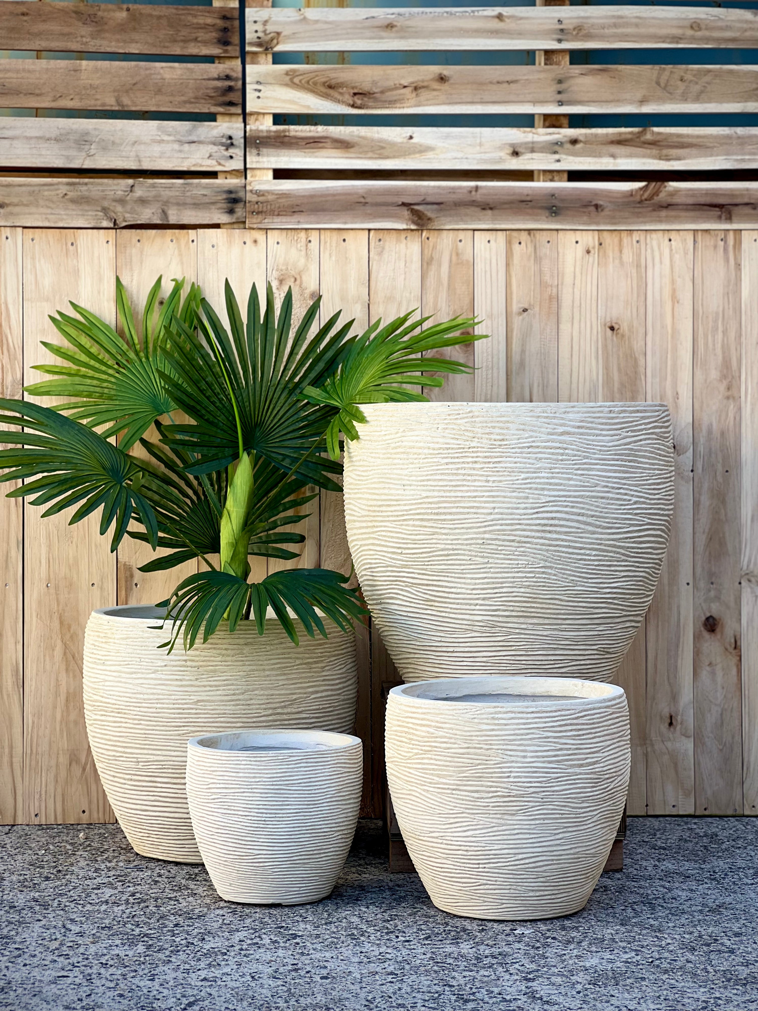 DESERT ROSE Fiberclay Pot with Wavy Texture in Cream Small - lightweight pot
