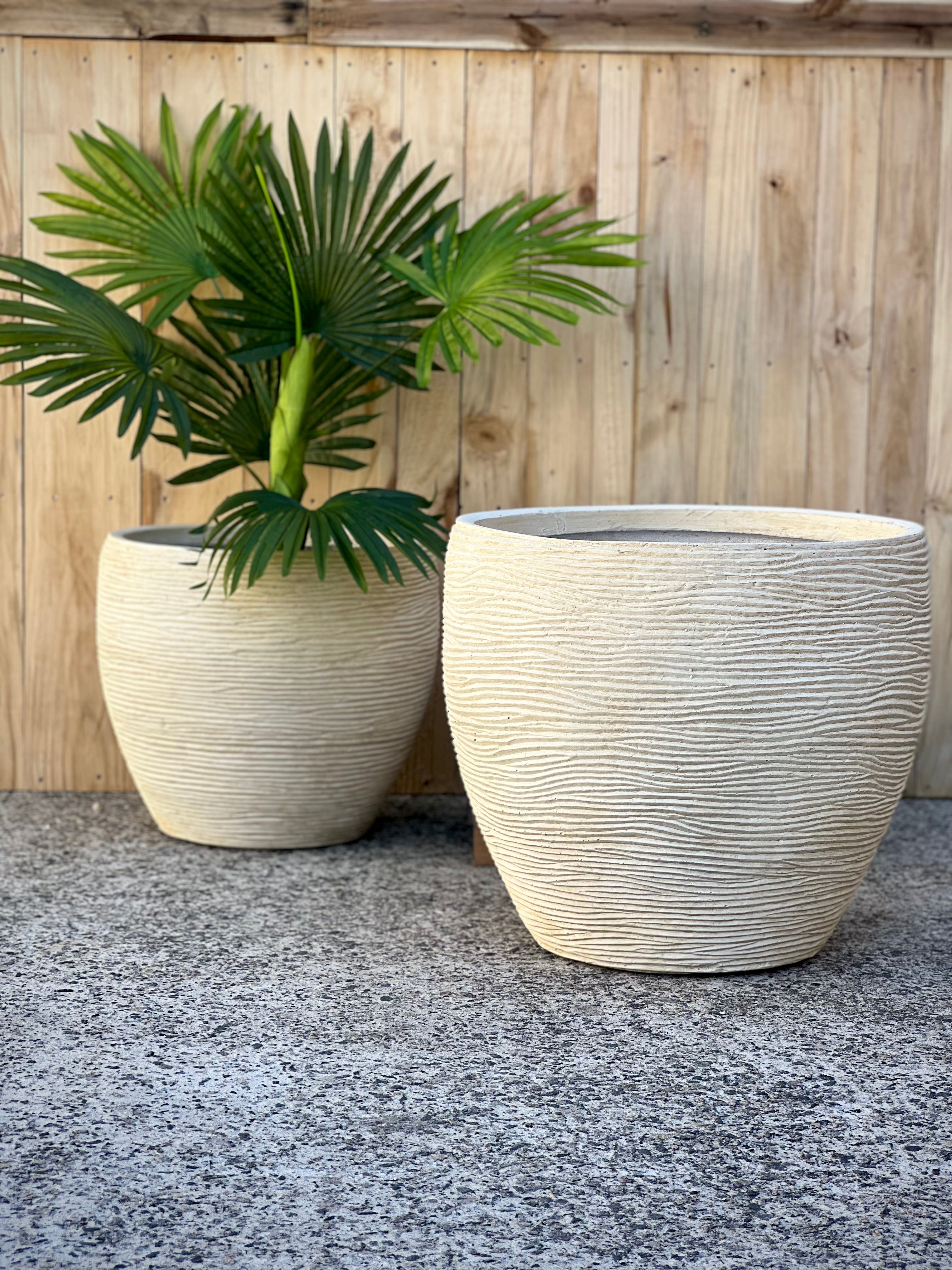 DESERT ROSE - Indoor or Outdoor Fiberclay Lightweight Pot with a Wavy Texture